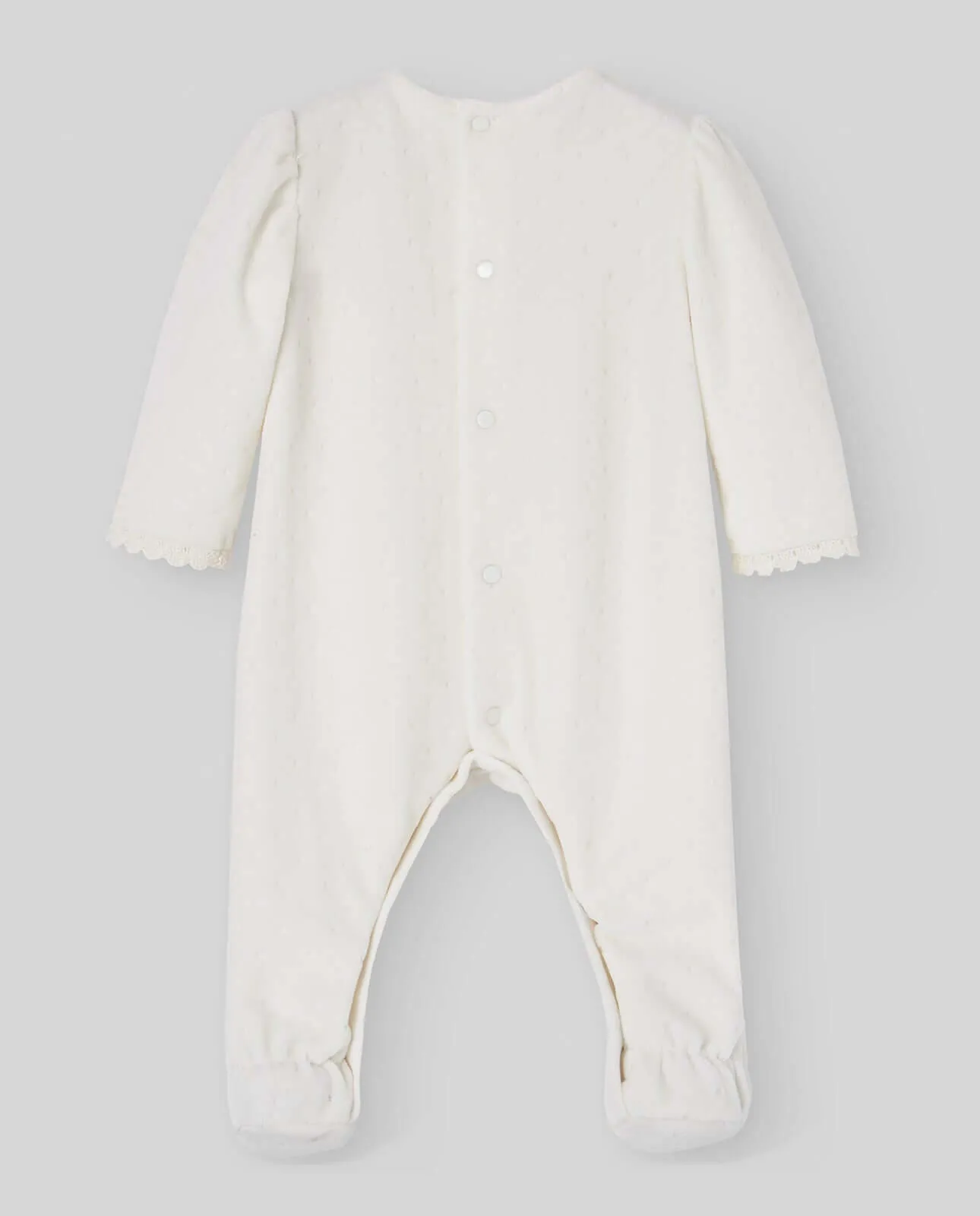 Baby Girls Cream Velour Babygrow with Hat & Bib
