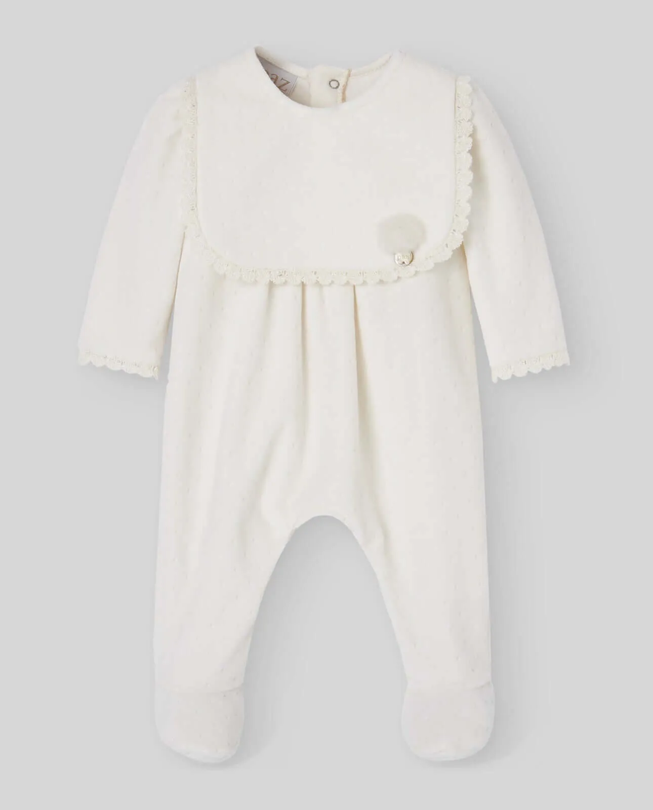 Baby Girls Cream Velour Babygrow with Hat & Bib