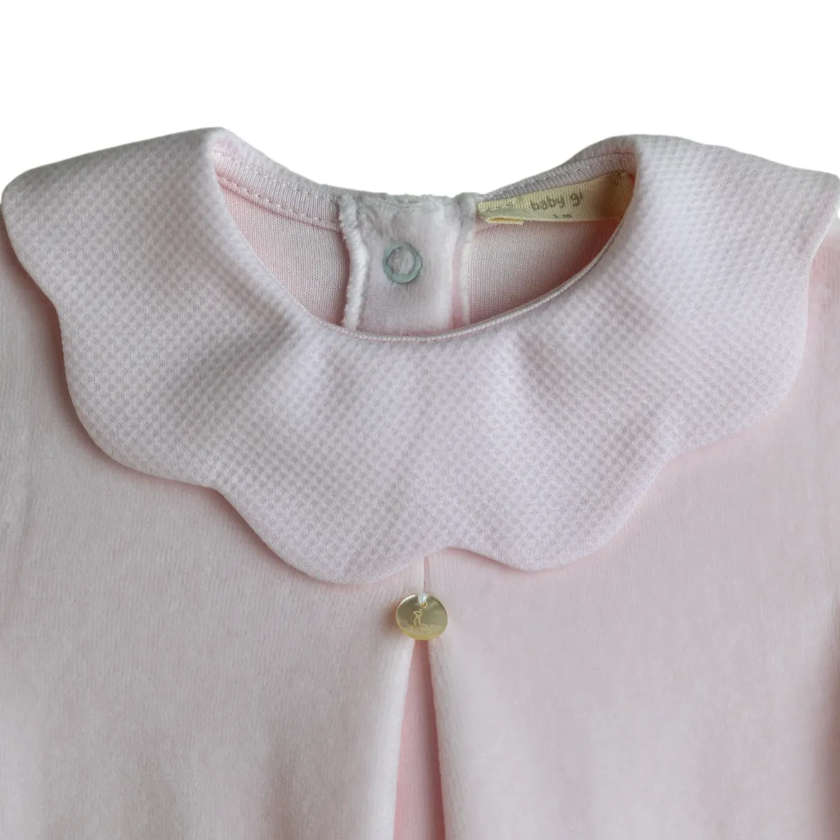 Baby Girls Pink Velour Scalloped Babygrow