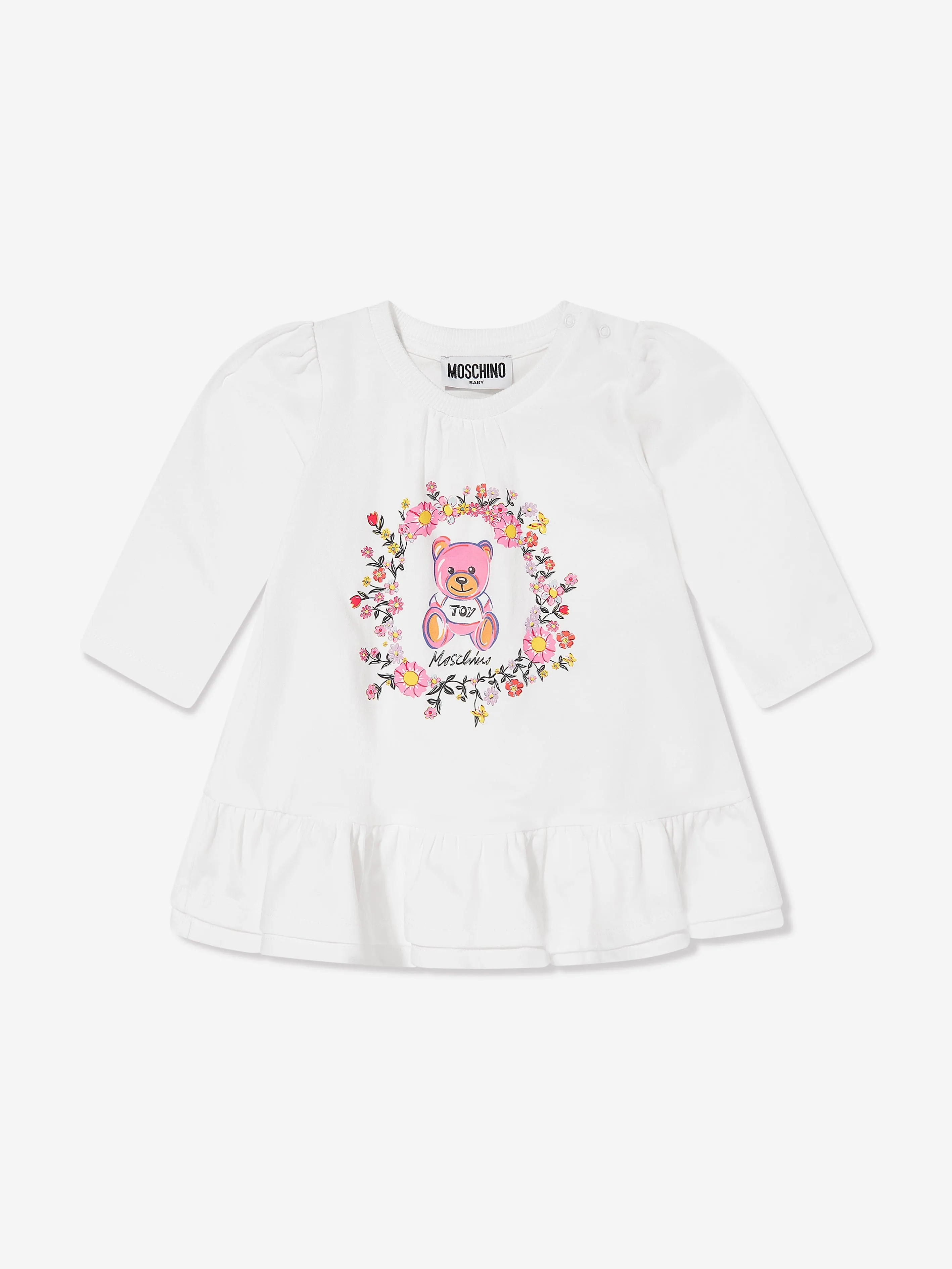 Baby Girls Teddy Bear Dress in Ivory