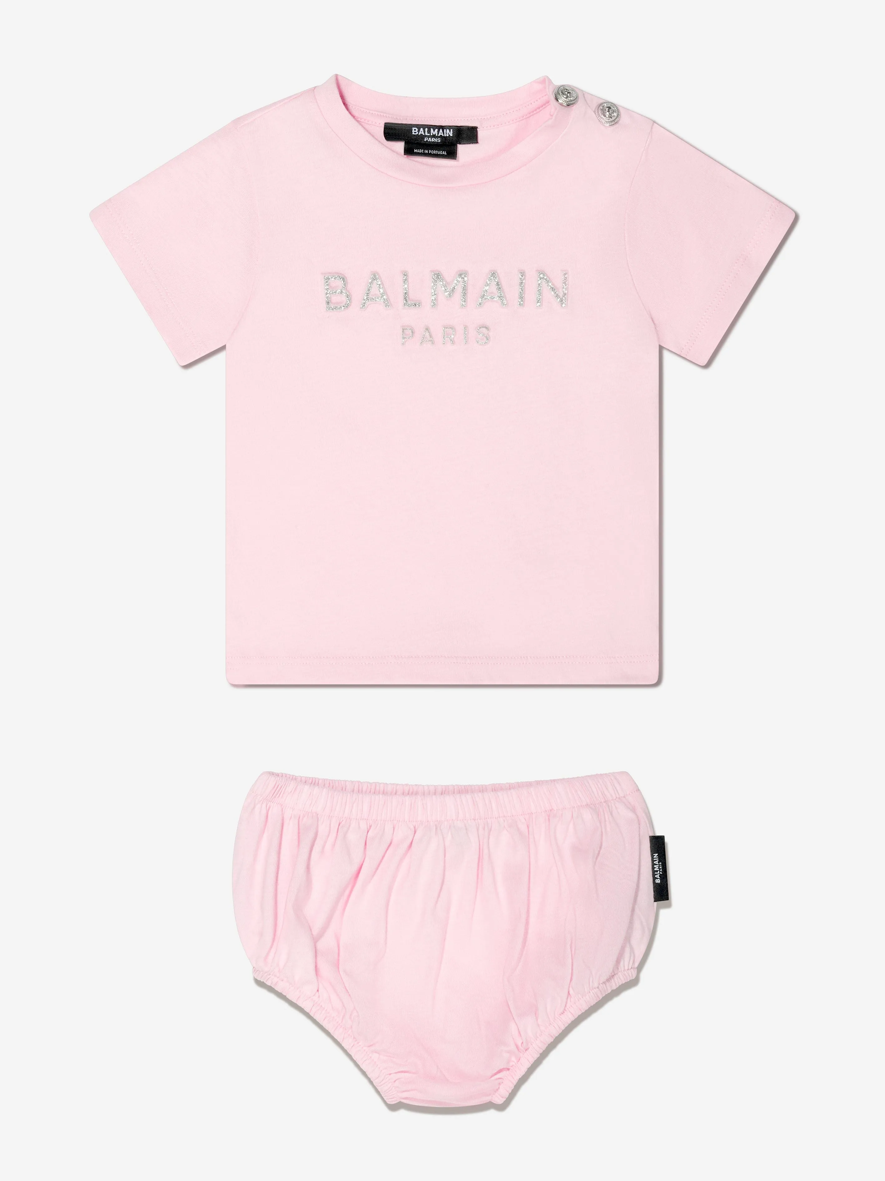 Balmain Baby Girls Logo Print T-Shirt in Pink