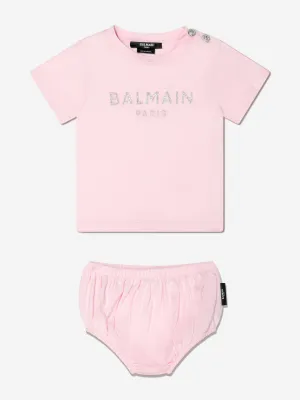 Balmain Baby Girls Logo Print T-Shirt in Pink