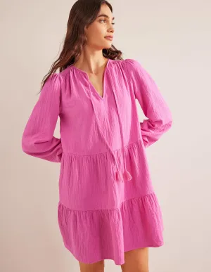 Cheesecloth Mini Dress-Festival Pink