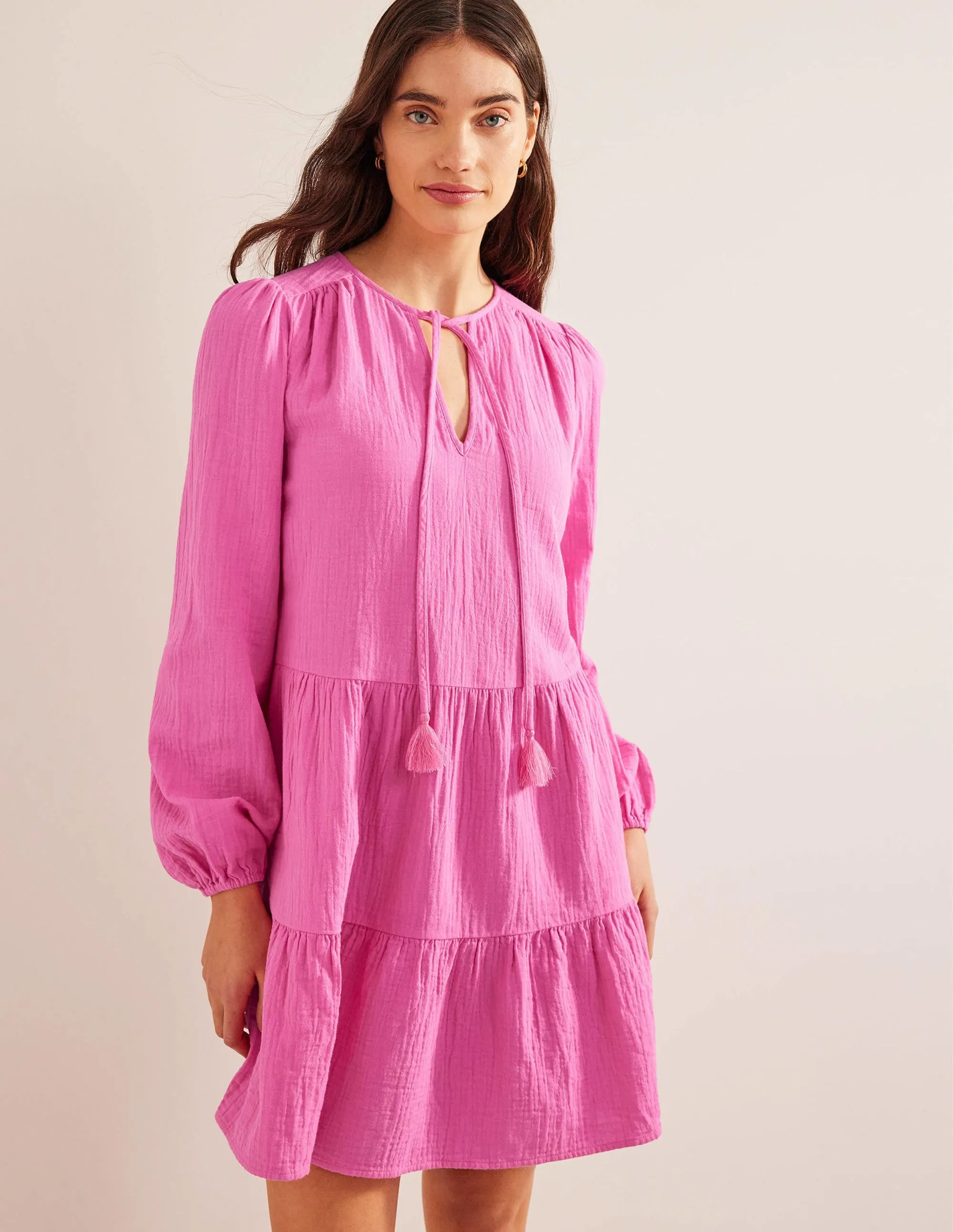 Cheesecloth Mini Dress-Festival Pink