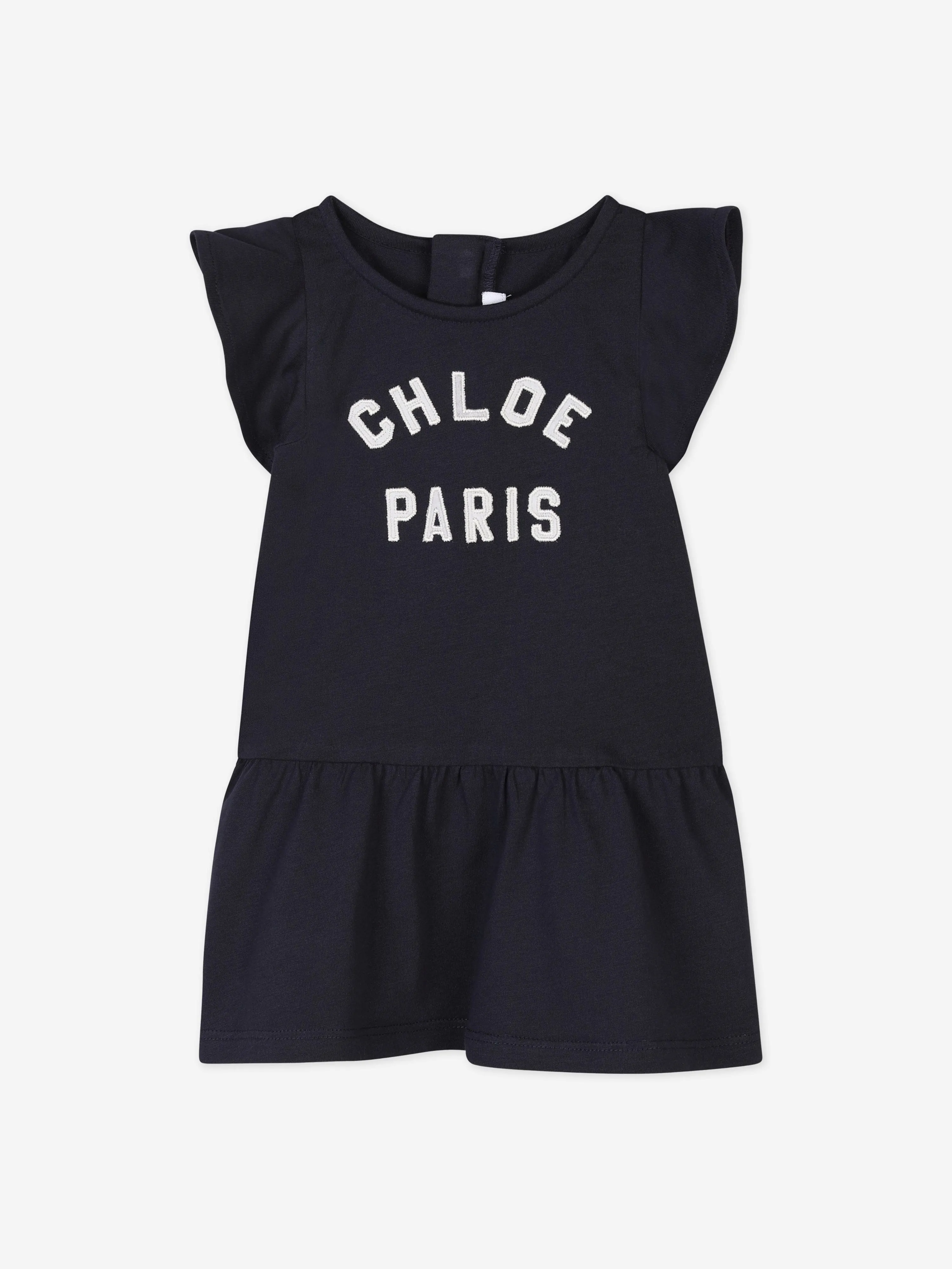 Chloé Baby Girls Paris Logo Jersey Dress in Navy