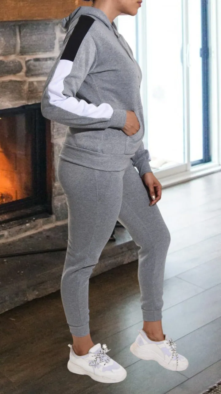 Color Block Fleece Grey Tracksuit