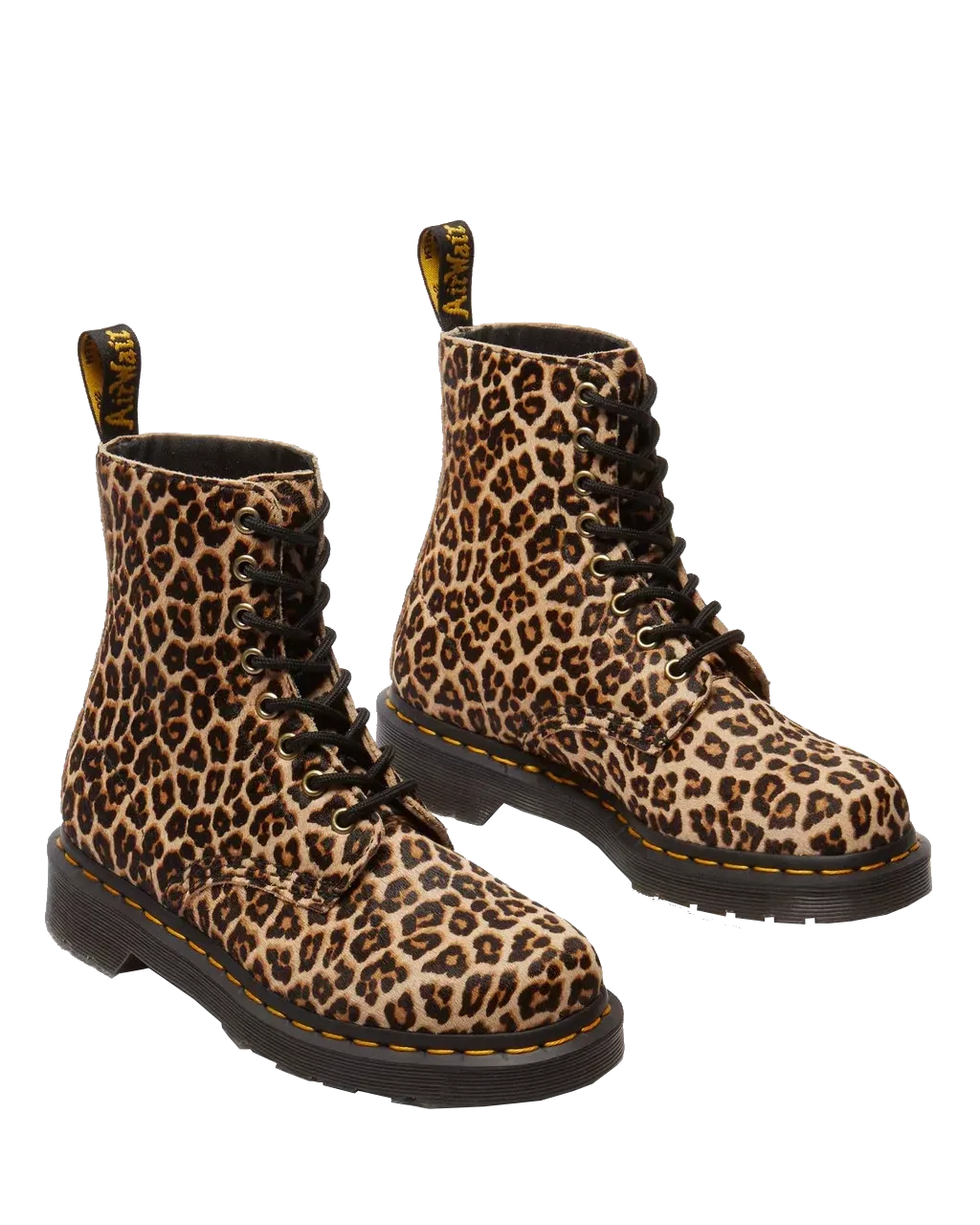 Dr Martens Shoes 1460 Smooth Mini Leopard Spot Hair On Pascal Boots in Light Tan & Black