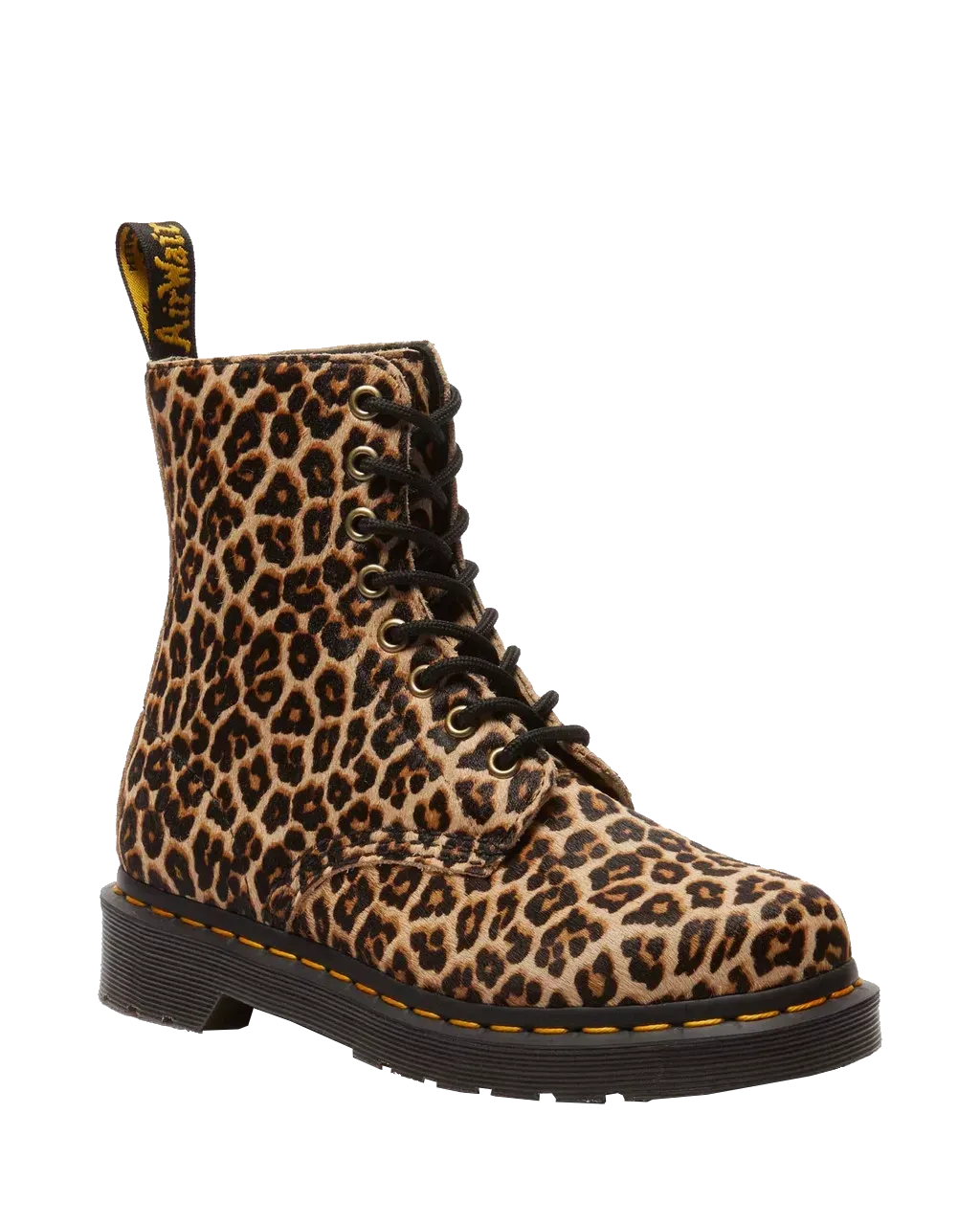 Dr Martens Shoes 1460 Smooth Mini Leopard Spot Hair On Pascal Boots in Light Tan & Black
