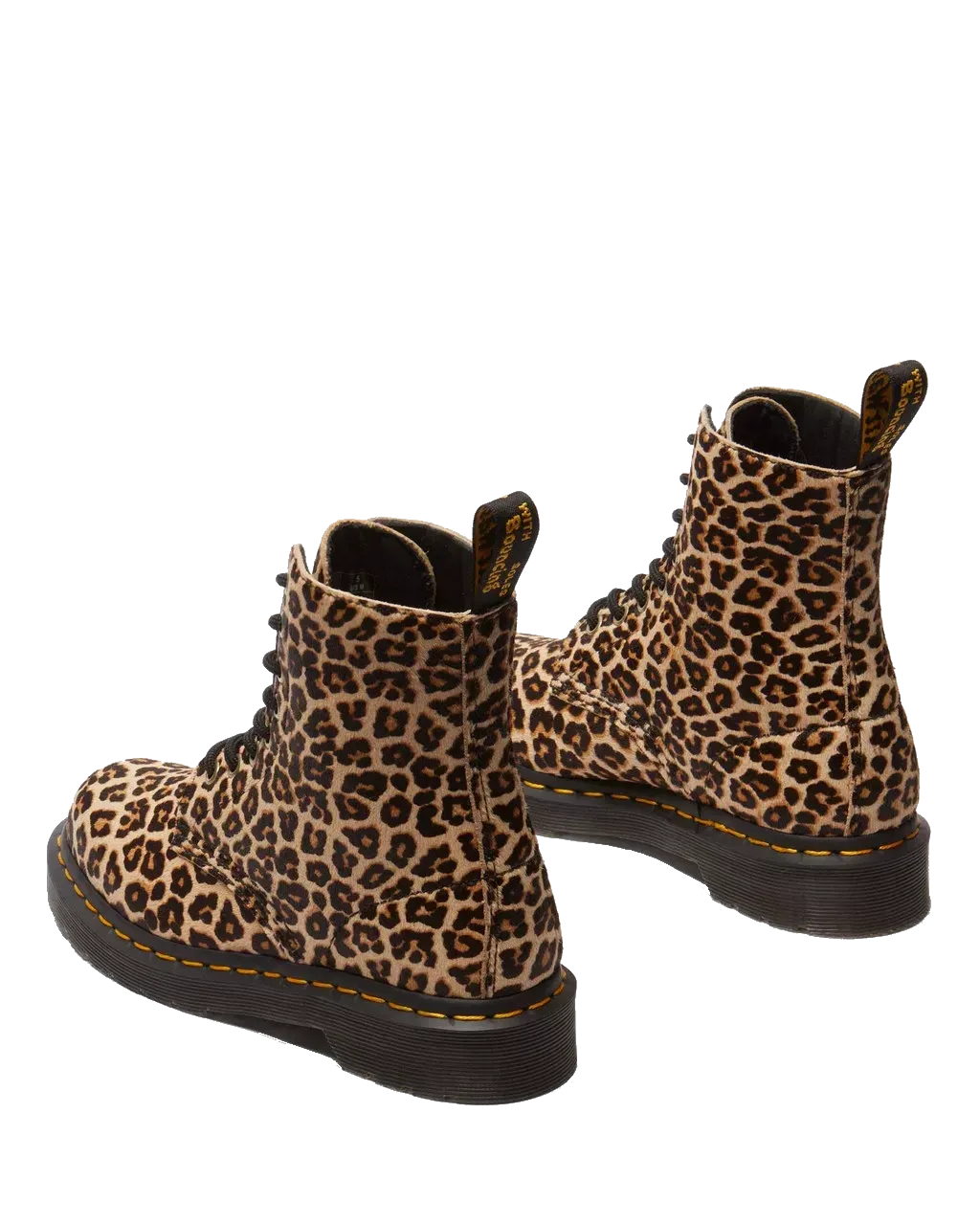 Dr Martens Shoes 1460 Smooth Mini Leopard Spot Hair On Pascal Boots in Light Tan & Black