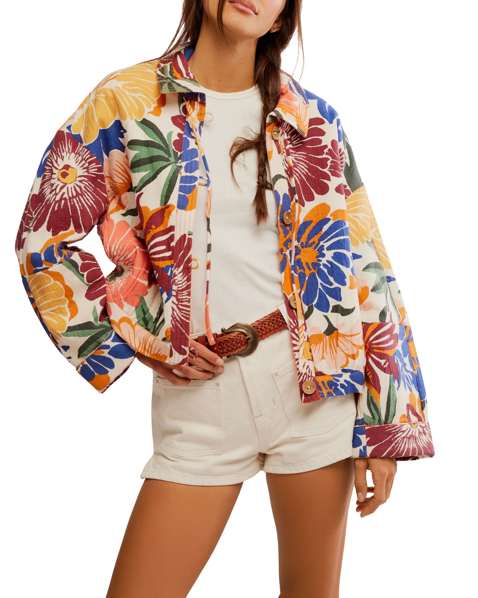 Free People Clothing Soleil Beach Jacket in Tropical Combo