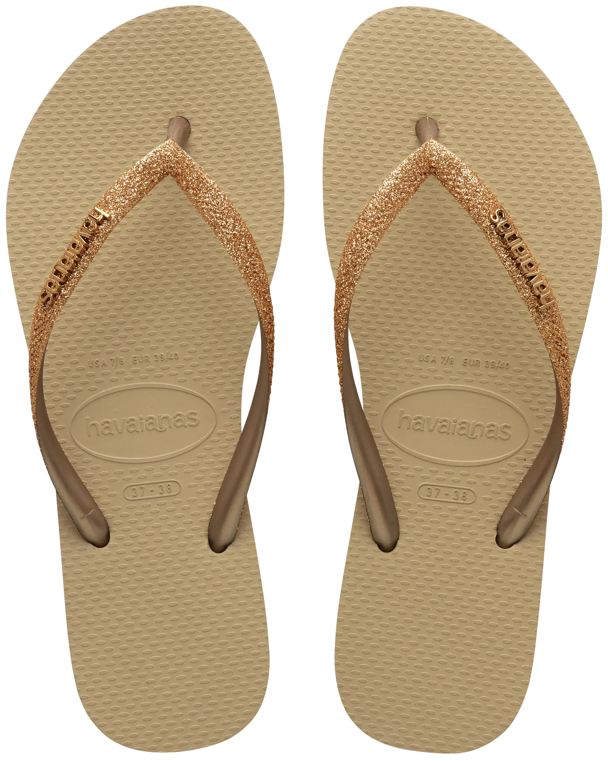 Havaianas Shoes Slim Glitter II Flip Flops in Sand & Golden