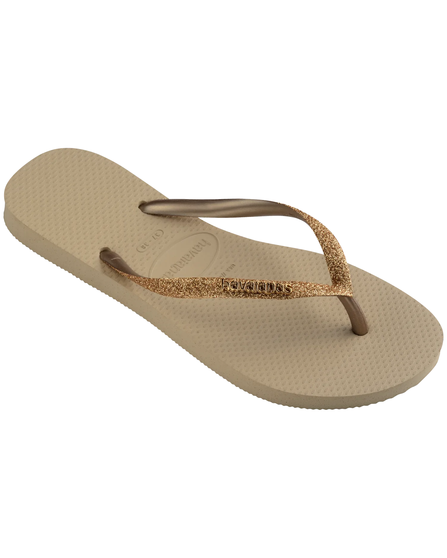 Havaianas Shoes Slim Glitter II Flip Flops in Sand & Golden