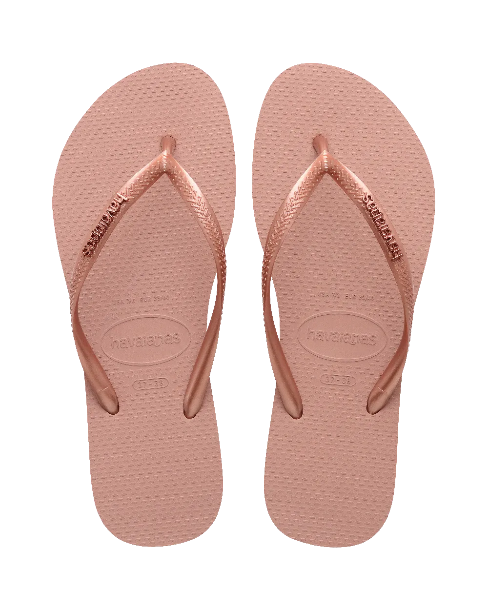 Havaianas Shoes Slim Metallic Flip Flops in Crocus Rose & Golden