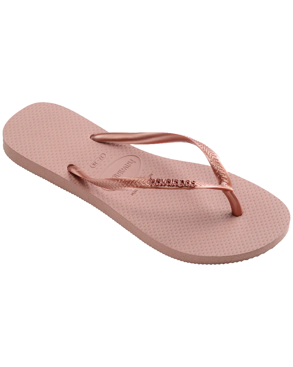 Havaianas Shoes Slim Metallic Flip Flops in Crocus Rose & Golden