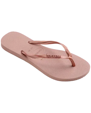 Havaianas Shoes Slim Metallic Flip Flops in Crocus Rose & Golden