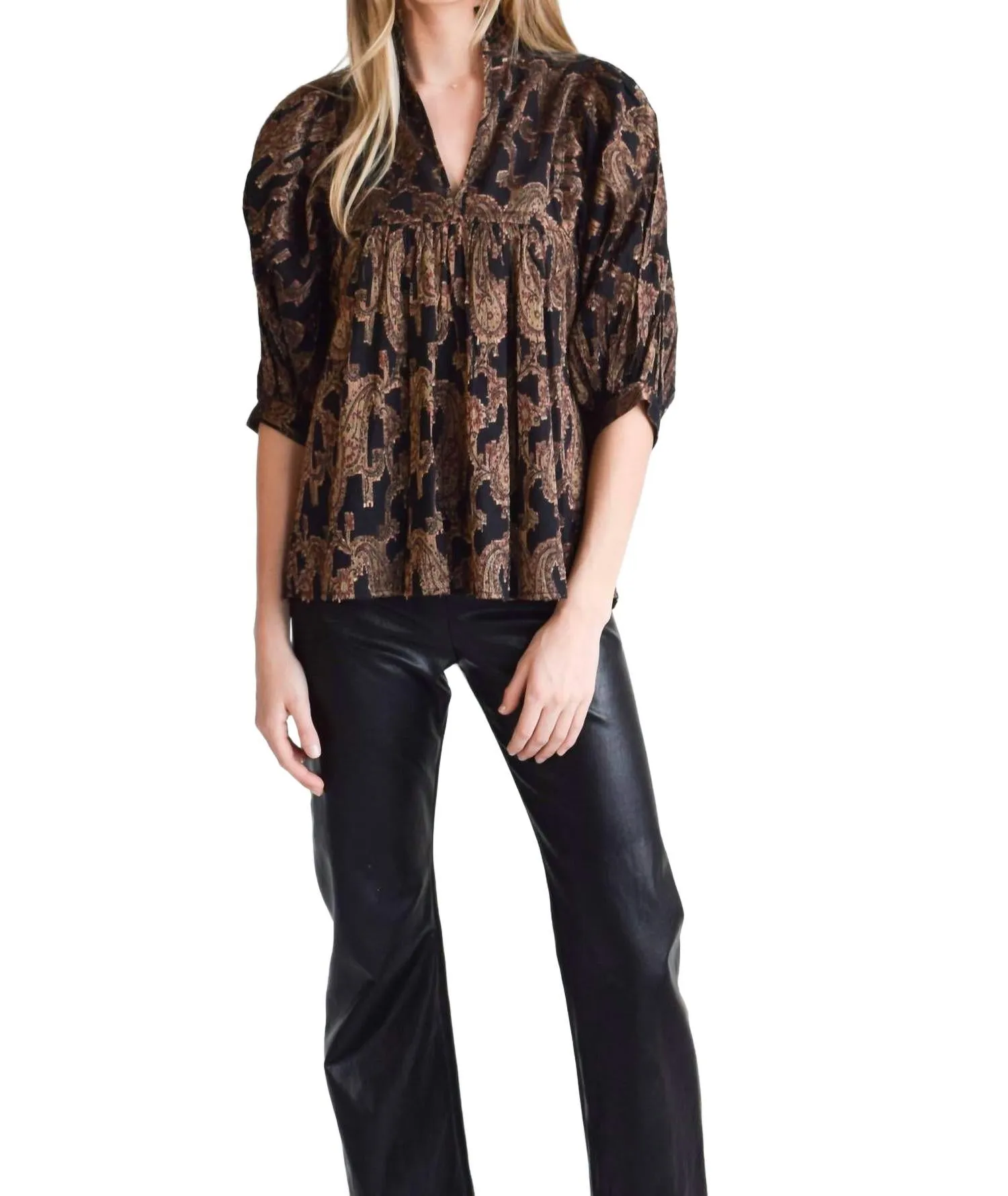 High Neck Top In Paisley