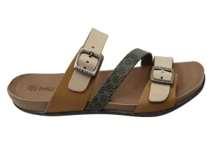 New Face Maxime Womens Comfort Leather Slides Sandals Made In Brazil New Face Shoes