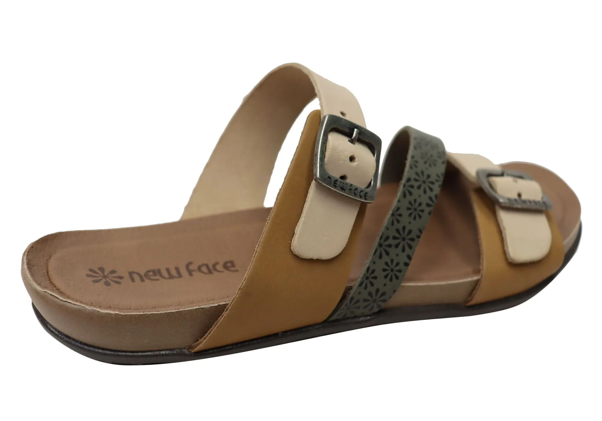 New Face Maxime Womens Comfort Leather Slides Sandals Made In Brazil New Face Shoes