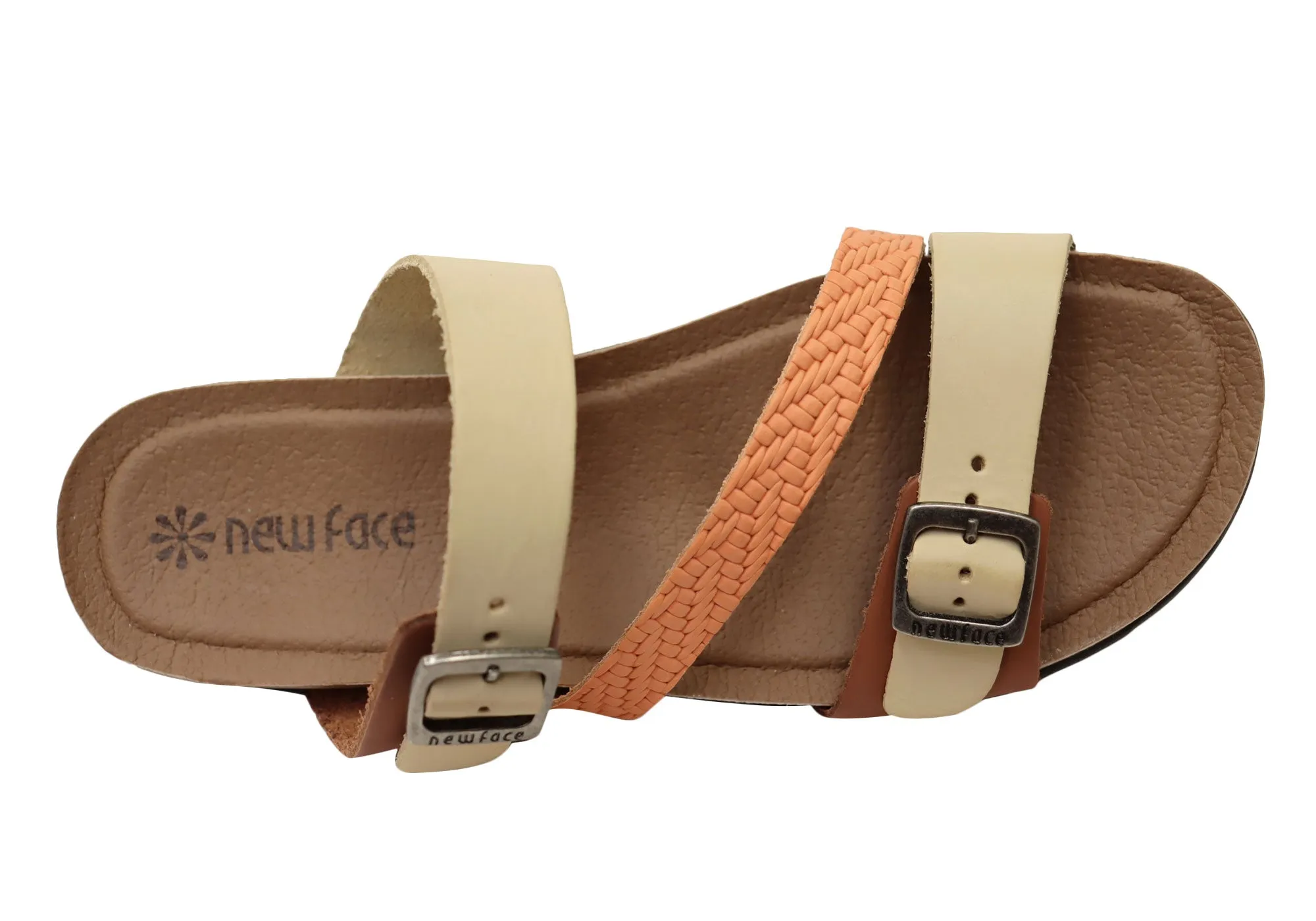 New Face Maxime Womens Comfort Leather Slides Sandals Made In Brazil New Face Shoes