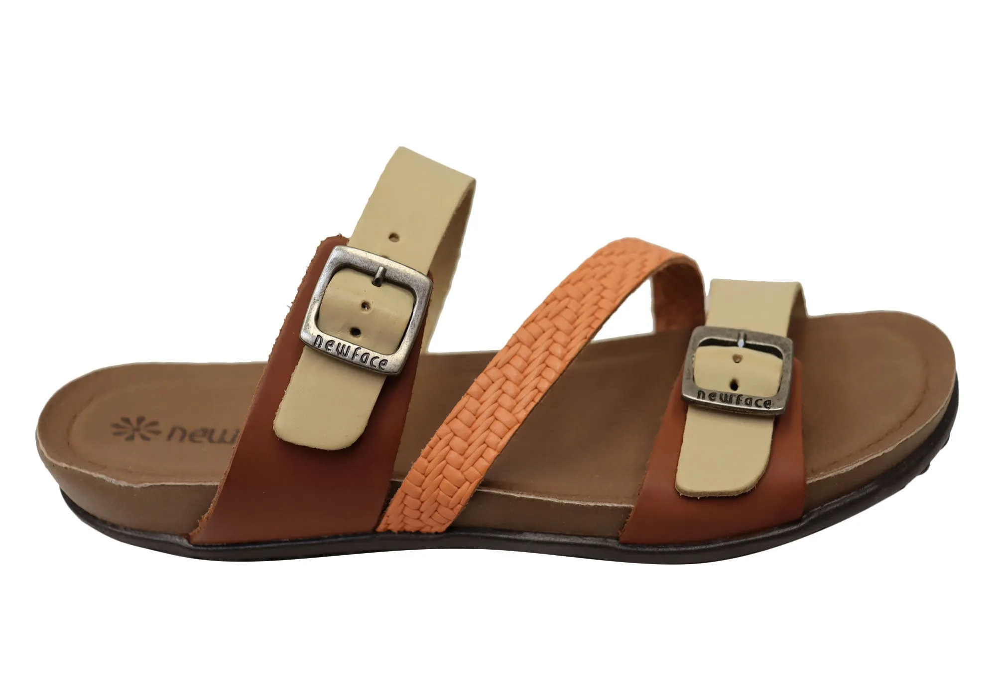 New Face Maxime Womens Comfort Leather Slides Sandals Made In Brazil New Face Shoes