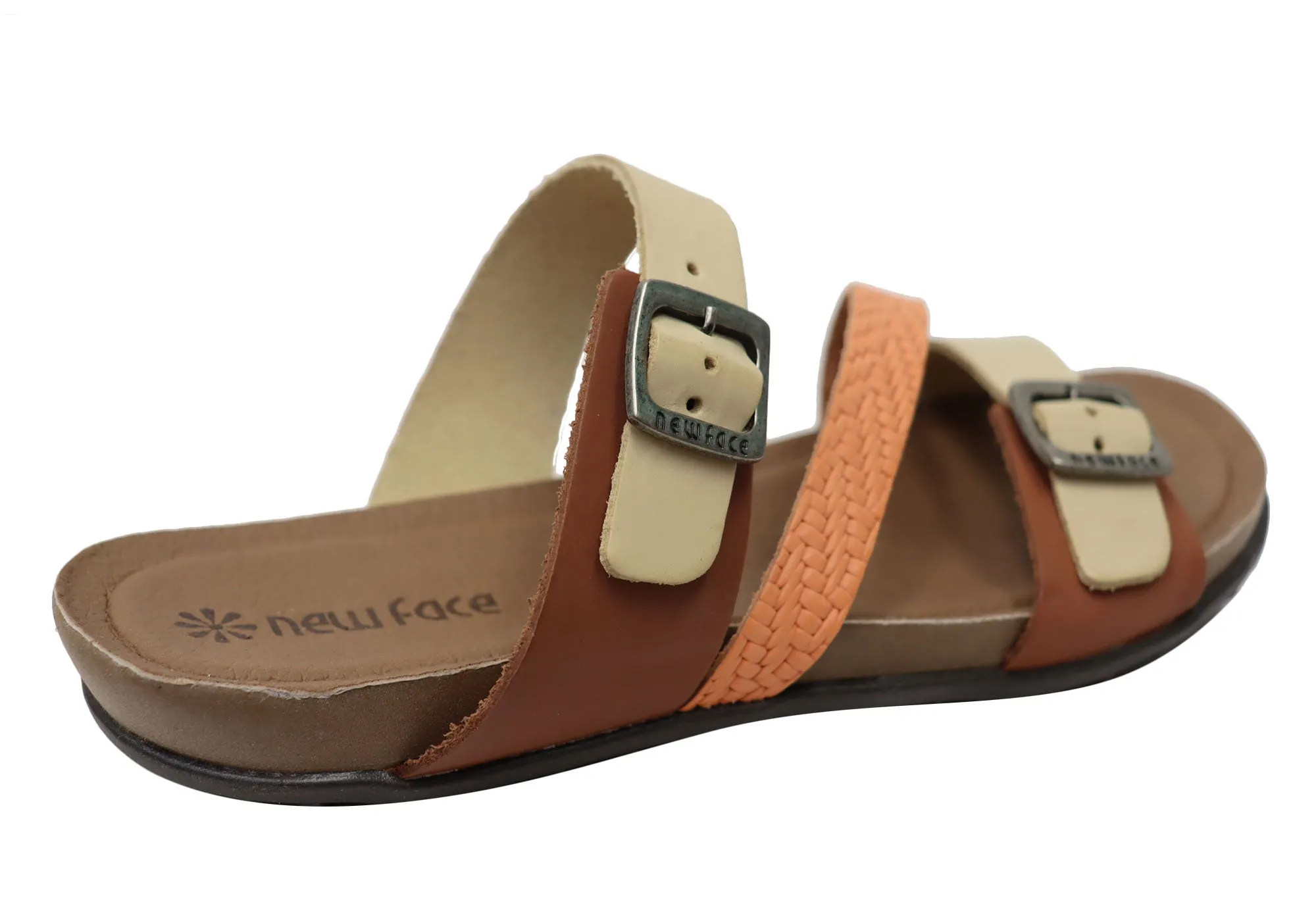 New Face Maxime Womens Comfort Leather Slides Sandals Made In Brazil New Face Shoes