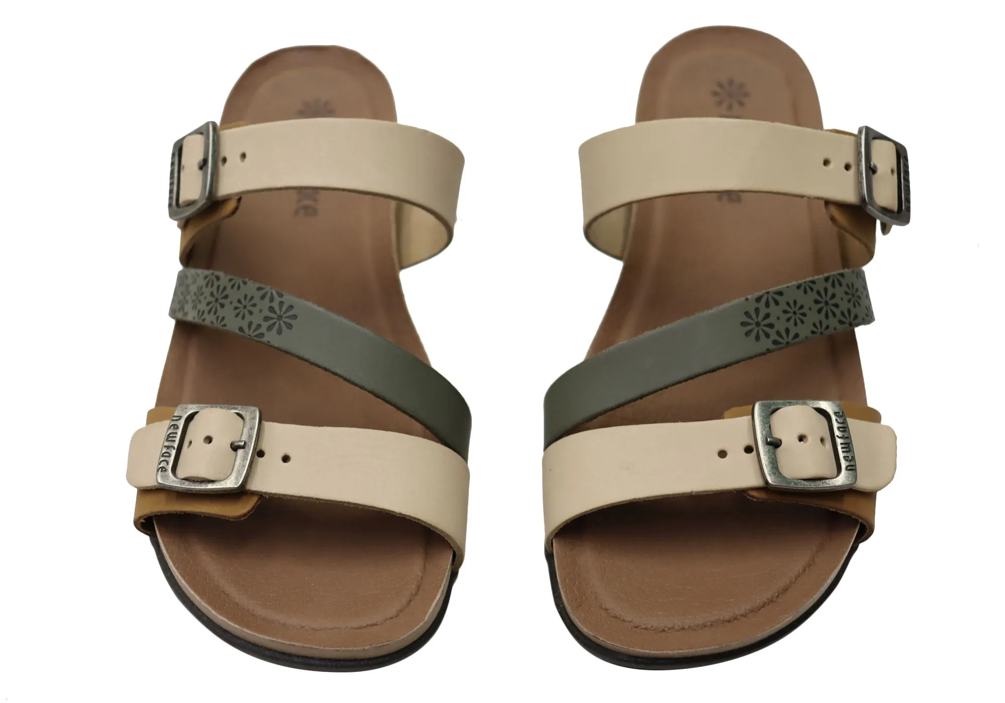 New Face Maxime Womens Comfort Leather Slides Sandals Made In Brazil New Face Shoes