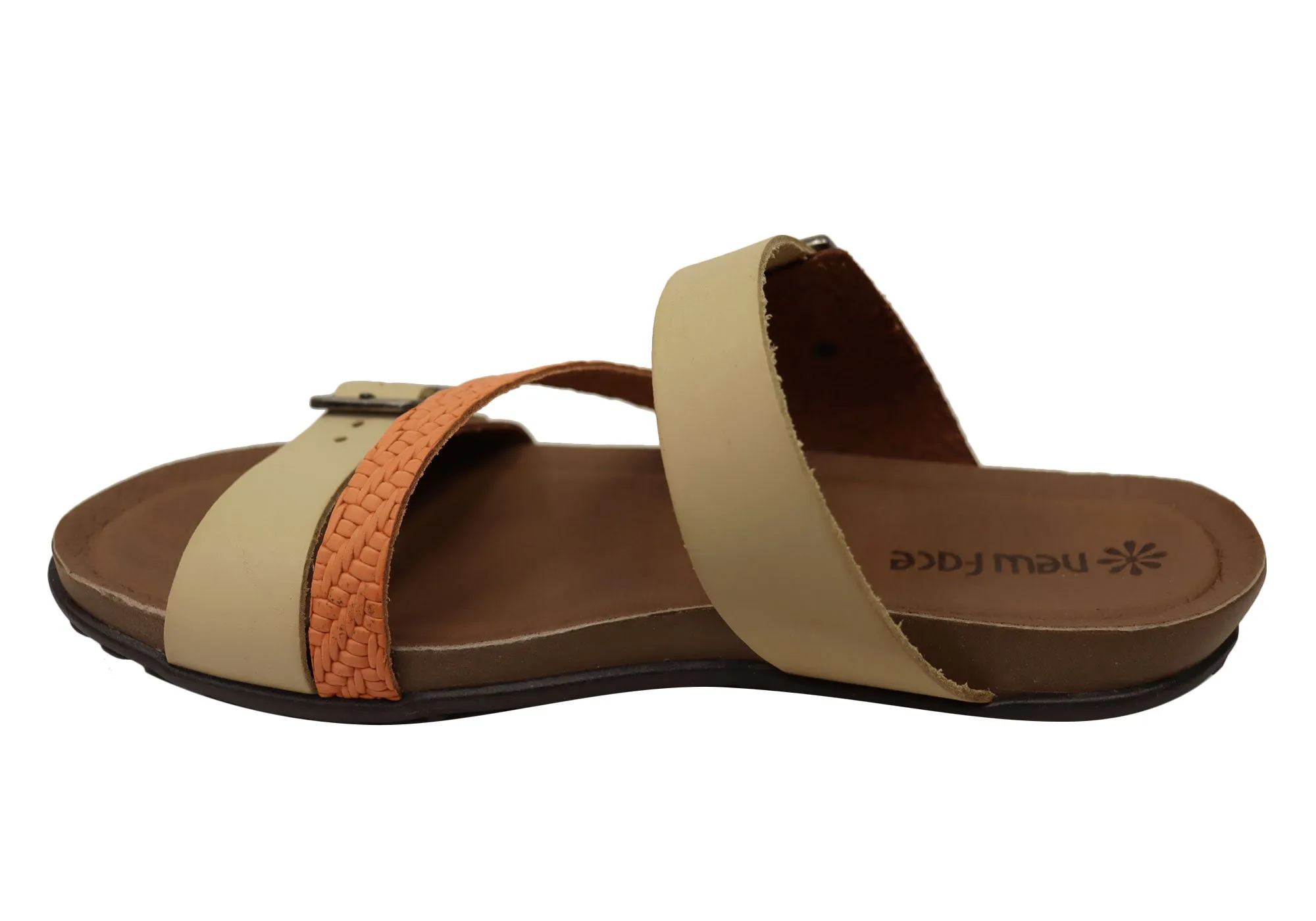 New Face Maxime Womens Comfort Leather Slides Sandals Made In Brazil New Face Shoes