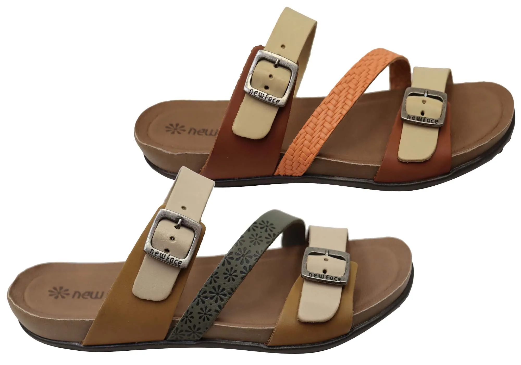 New Face Maxime Womens Comfort Leather Slides Sandals Made In Brazil New Face Shoes