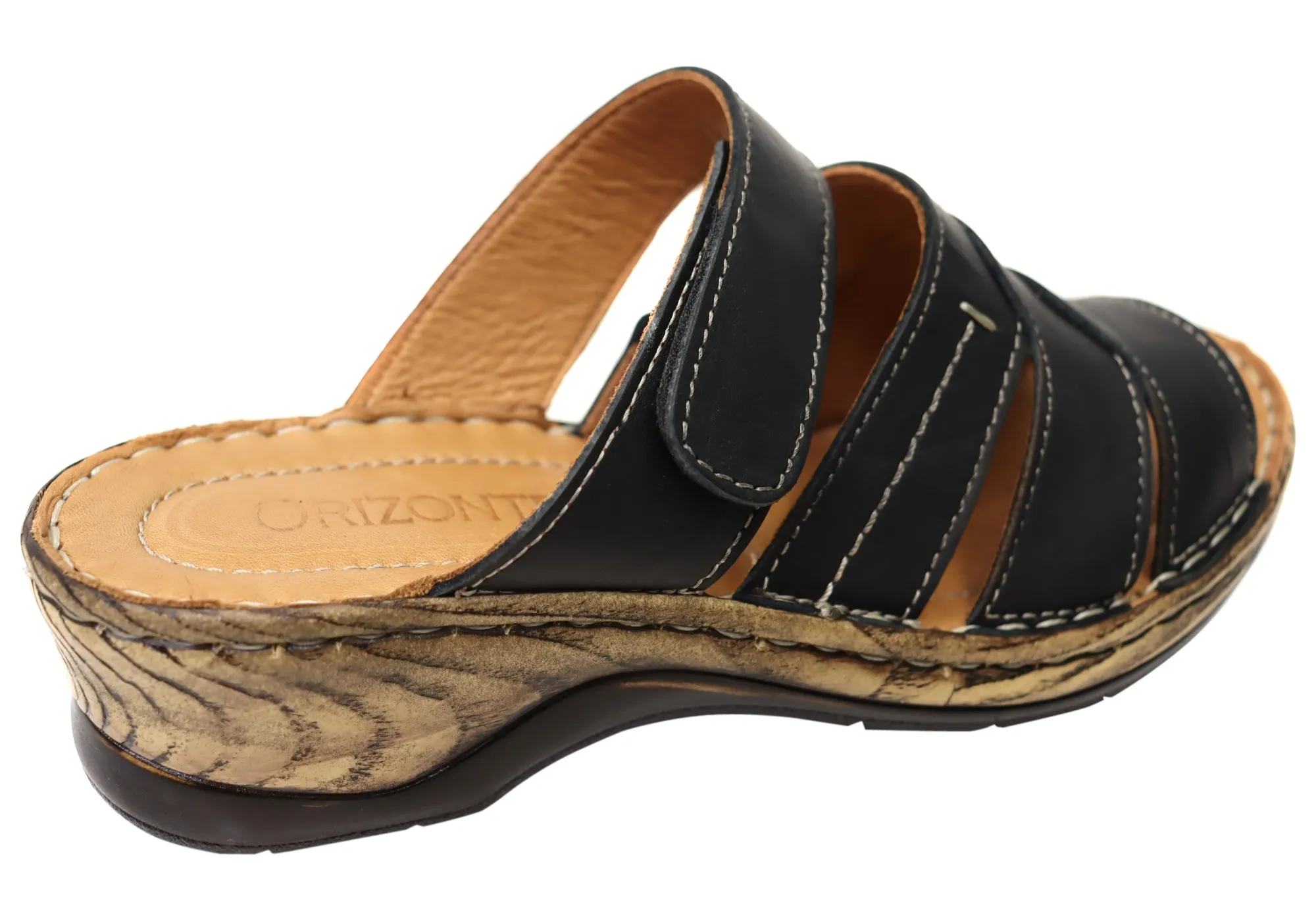 Orizonte Toranto Womens Comfortable European Leather Slides Sandals Orizonte Shoes