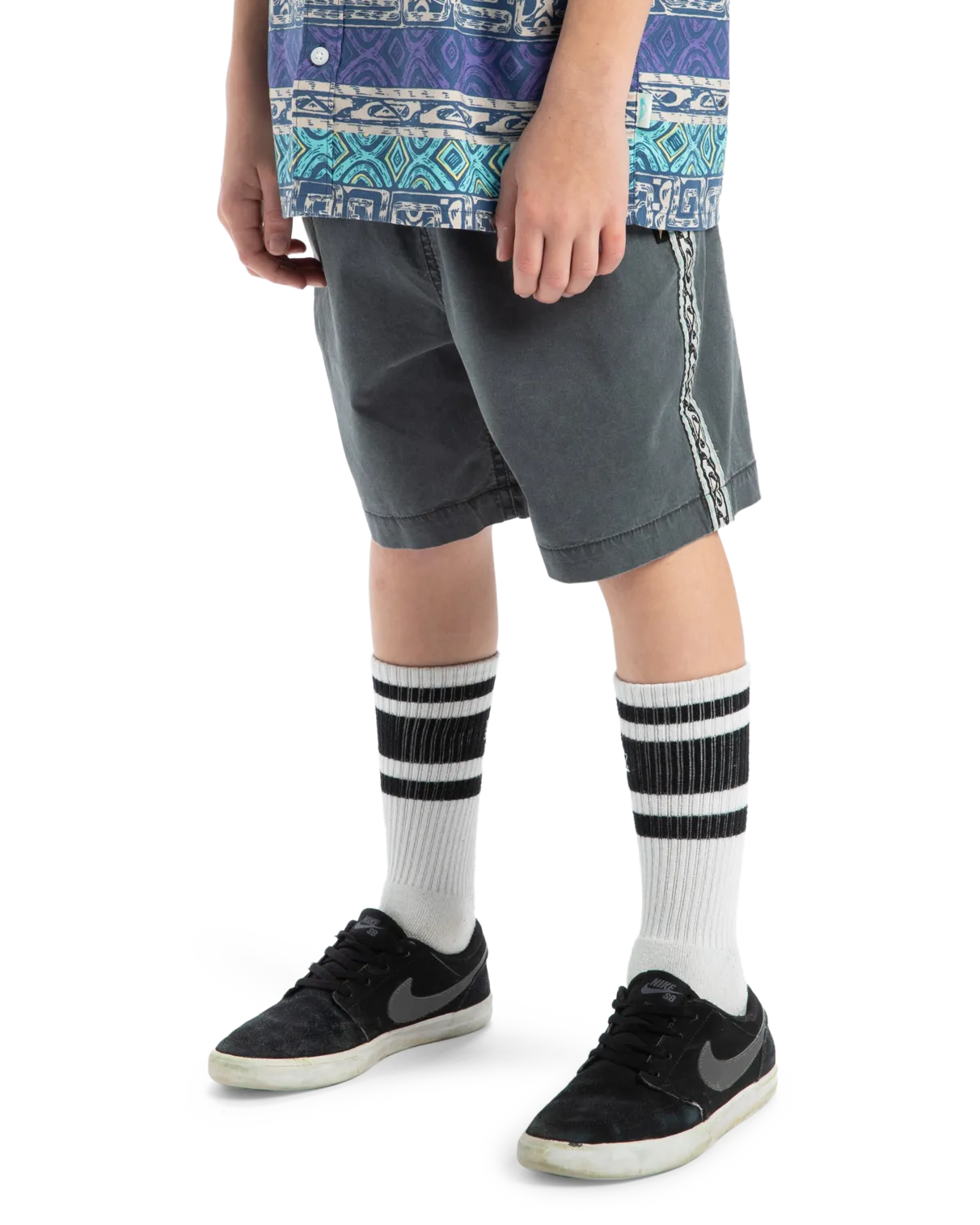 Quiksilver Clothing Boys Taxer Global Heat Walkshorts in Dark Shadow