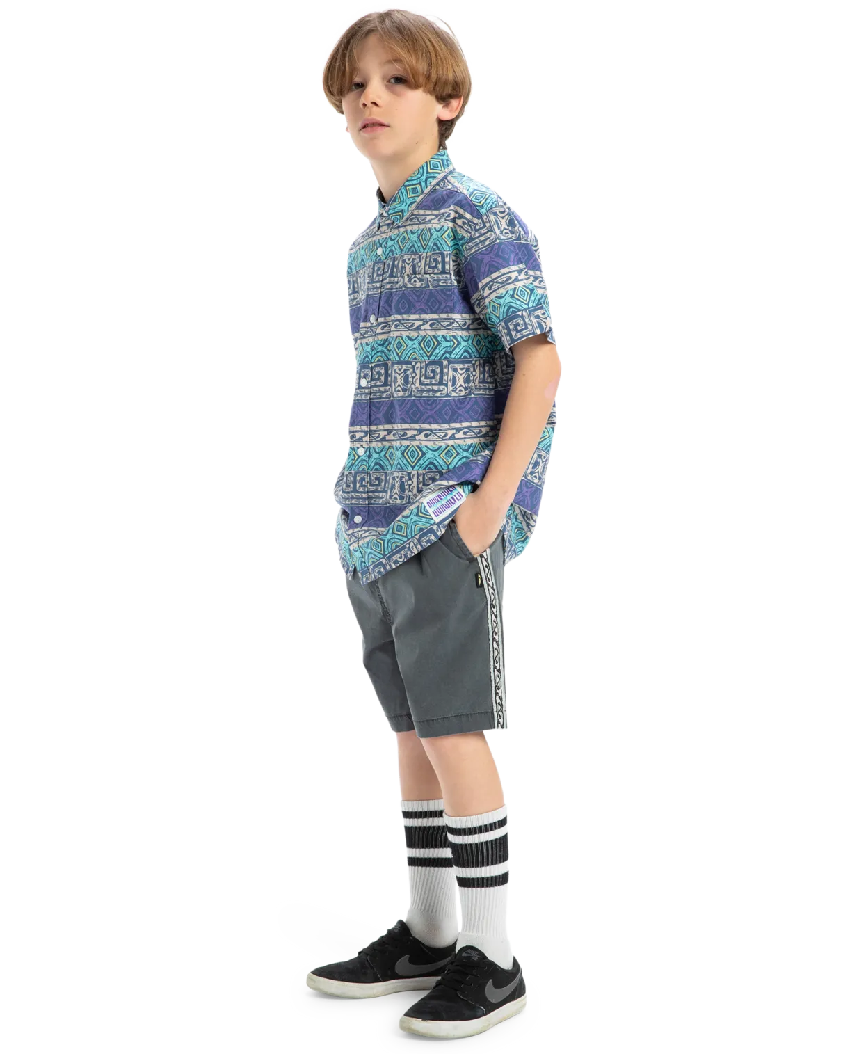 Quiksilver Clothing Boys Taxer Global Heat Walkshorts in Dark Shadow