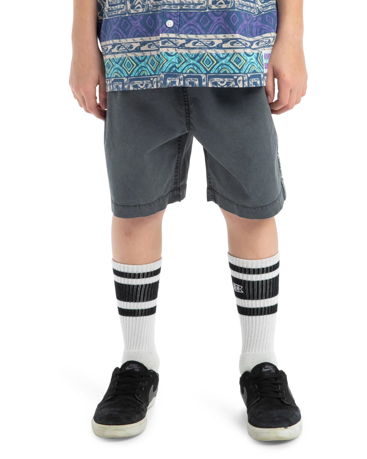 Quiksilver Clothing Boys Taxer Global Heat Walkshorts in Dark Shadow