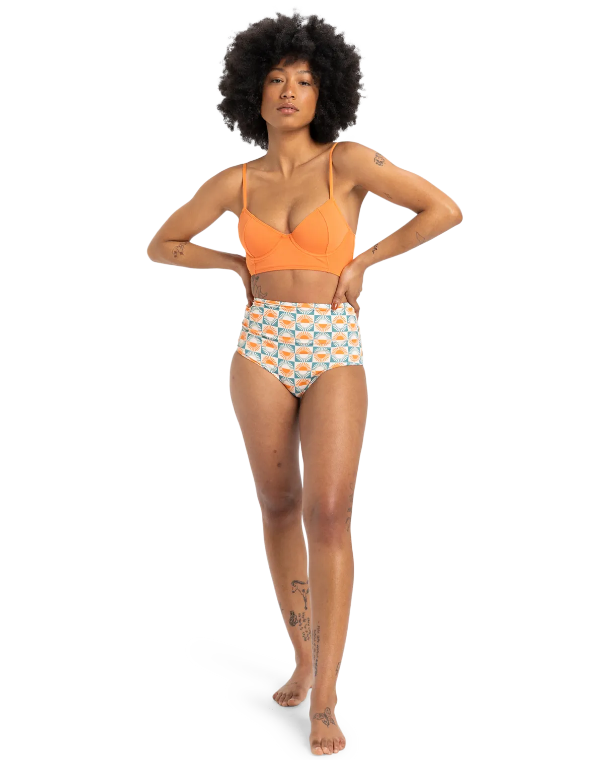 Quiksilver Clothing Melly Hi Waist Surf Bikini Bottoms in Brittany Blue Florever