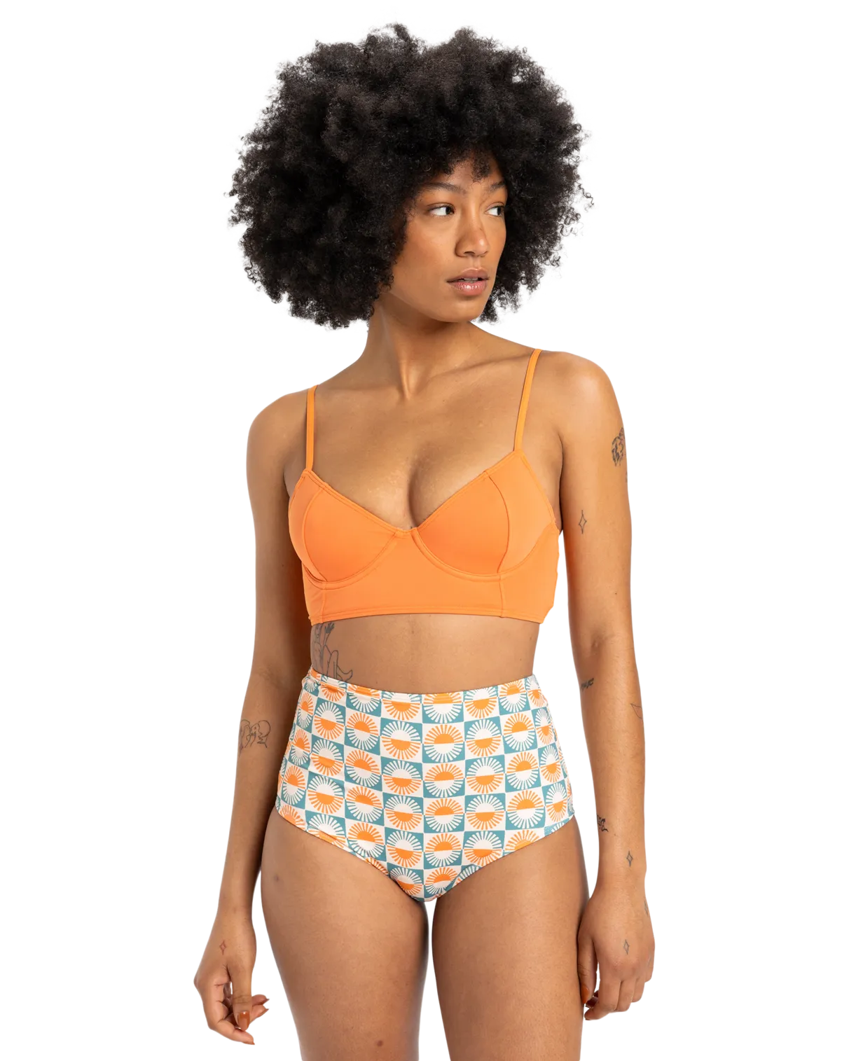 Quiksilver Clothing Melly Hi Waist Surf Bikini Bottoms in Brittany Blue Florever