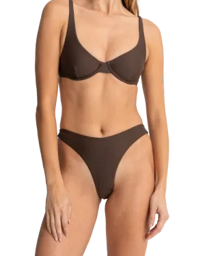 Rhythm Clothing Classic Hi Cut Bikini Bottoms in Chocolate