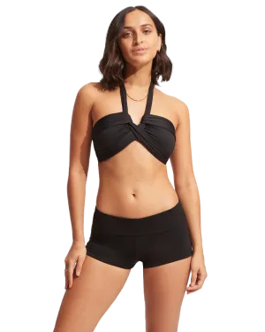 Seafolly Women Swimwear Collective Roll Top Boy Leg Bikini Bottoms in Black