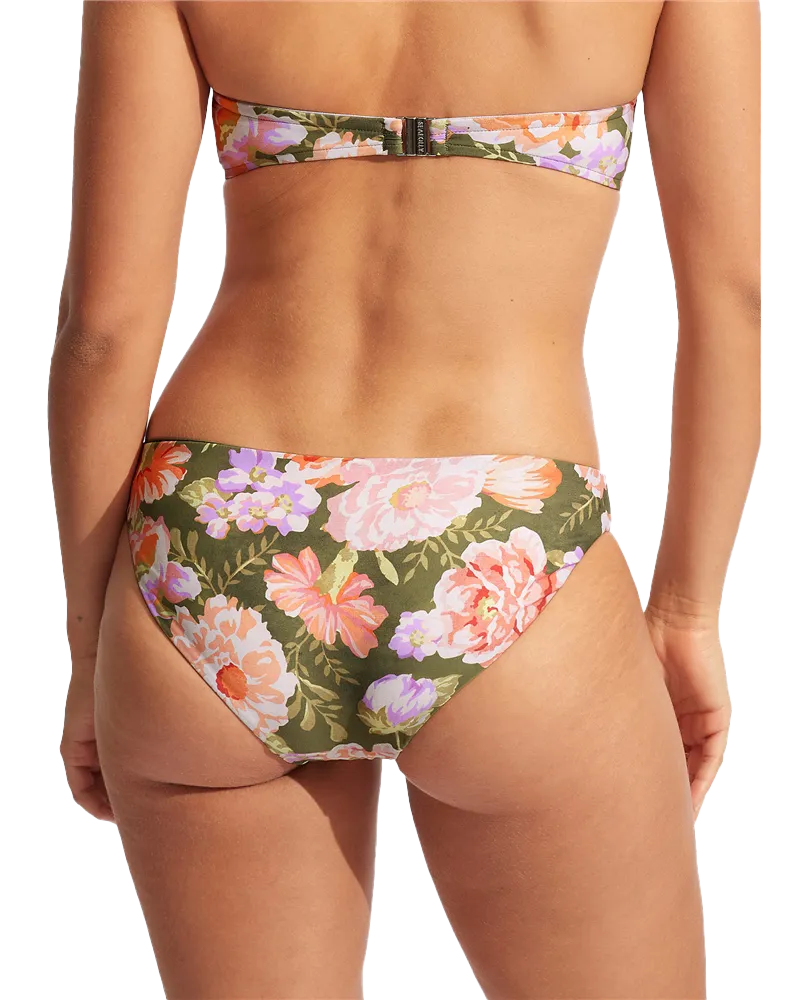 Seafolly Women Swimwear Paradise Garden Reversible Bikini Bottoms in Avocado