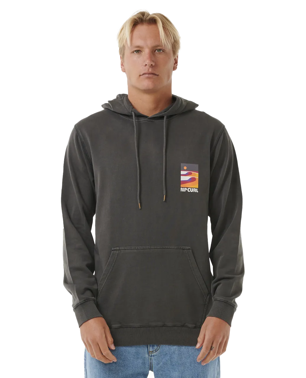 Surf Revival Lined Up Hoodie in Washed Black
