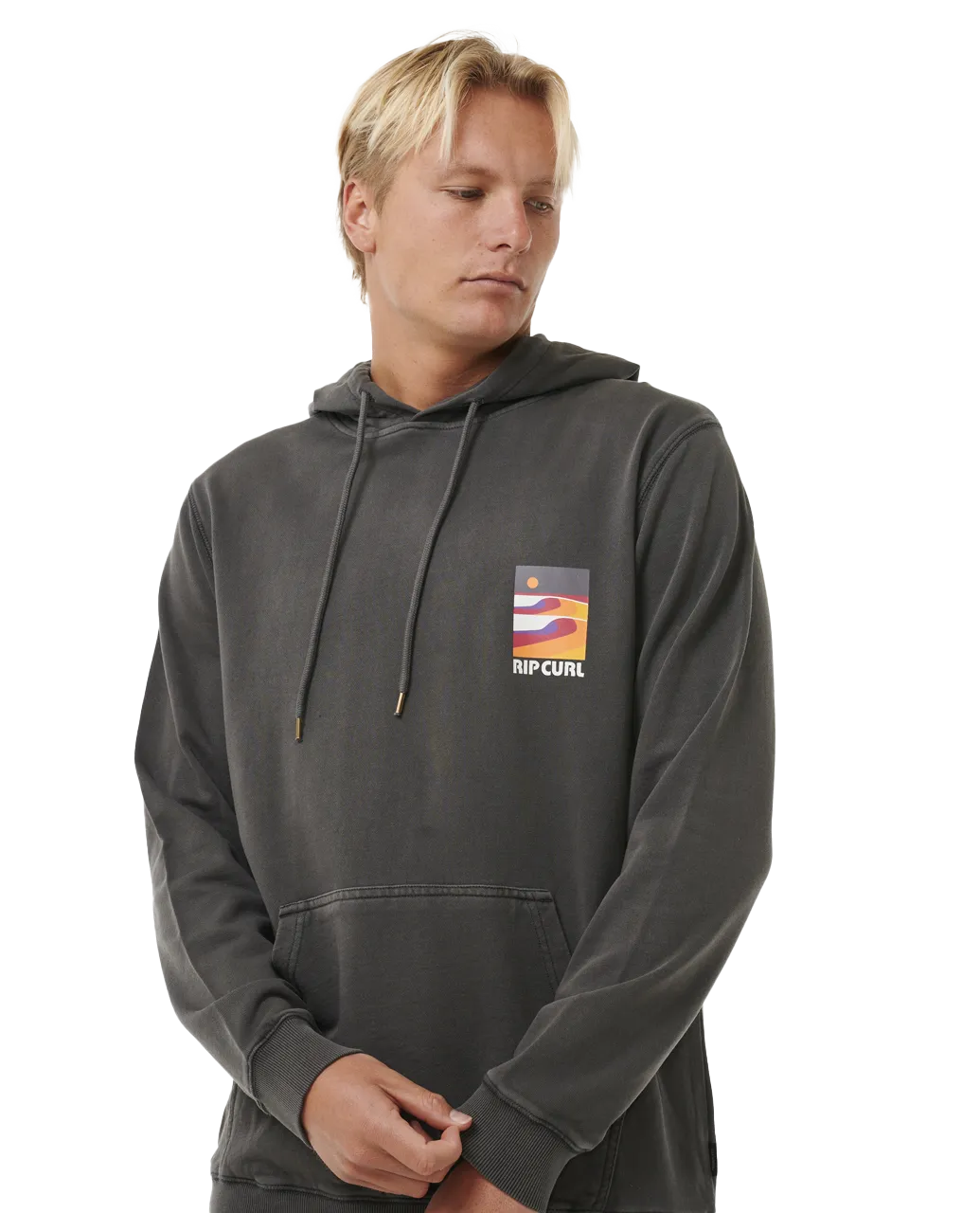 Surf Revival Lined Up Hoodie in Washed Black