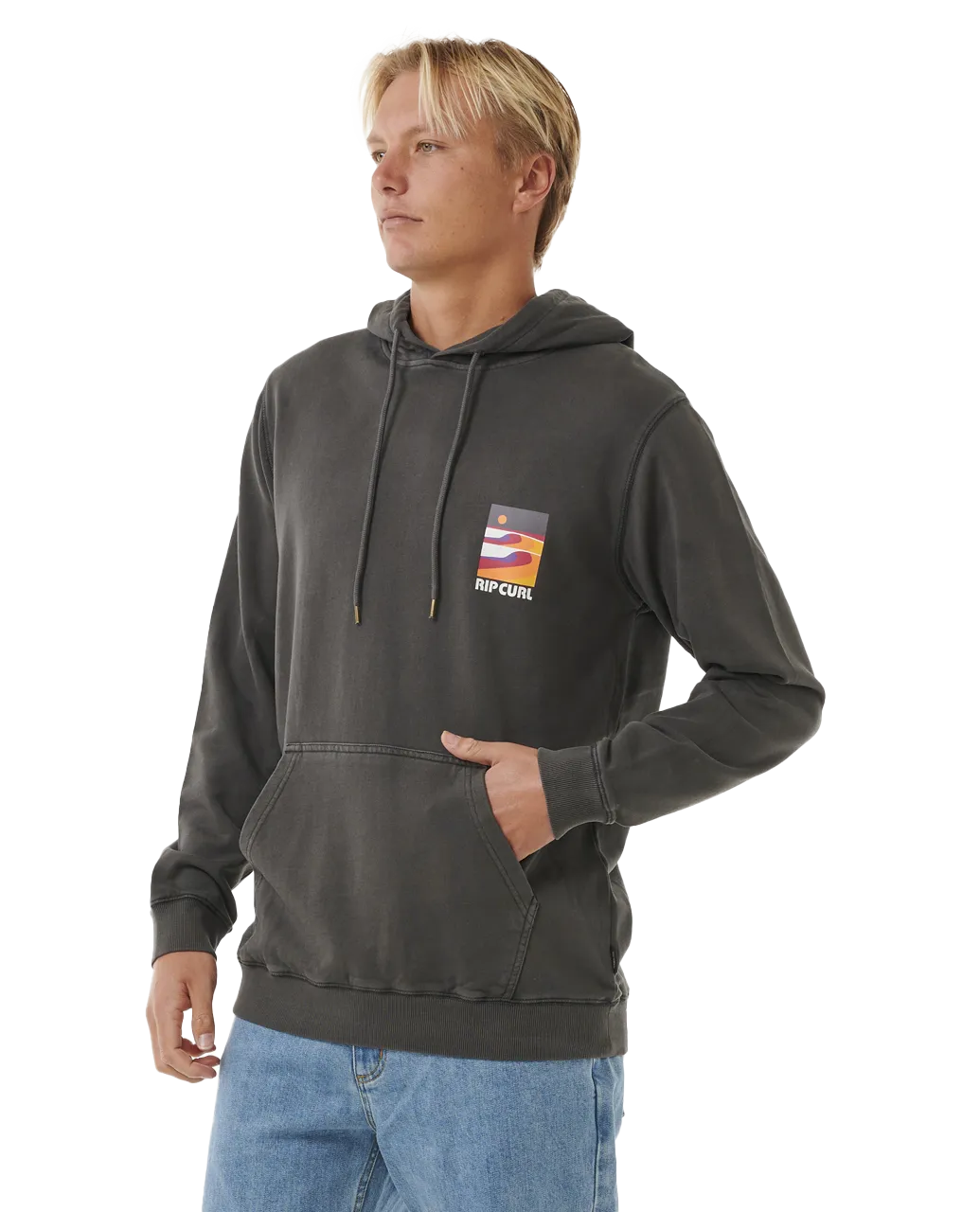 Surf Revival Lined Up Hoodie in Washed Black