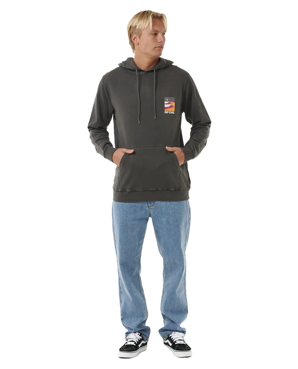 Surf Revival Lined Up Hoodie in Washed Black