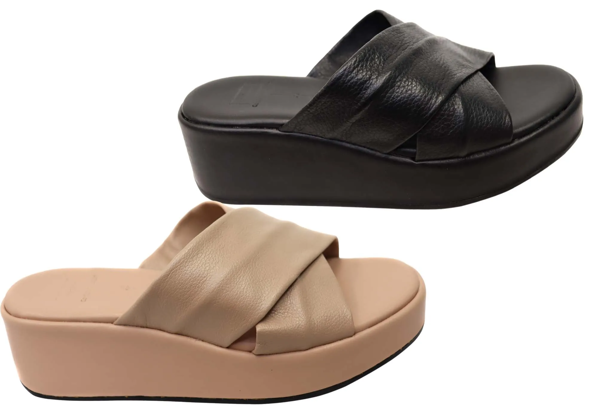 Via Paula Ginza Womens Brazilian Leather Platform Slides Sandals Via Paula Shoes