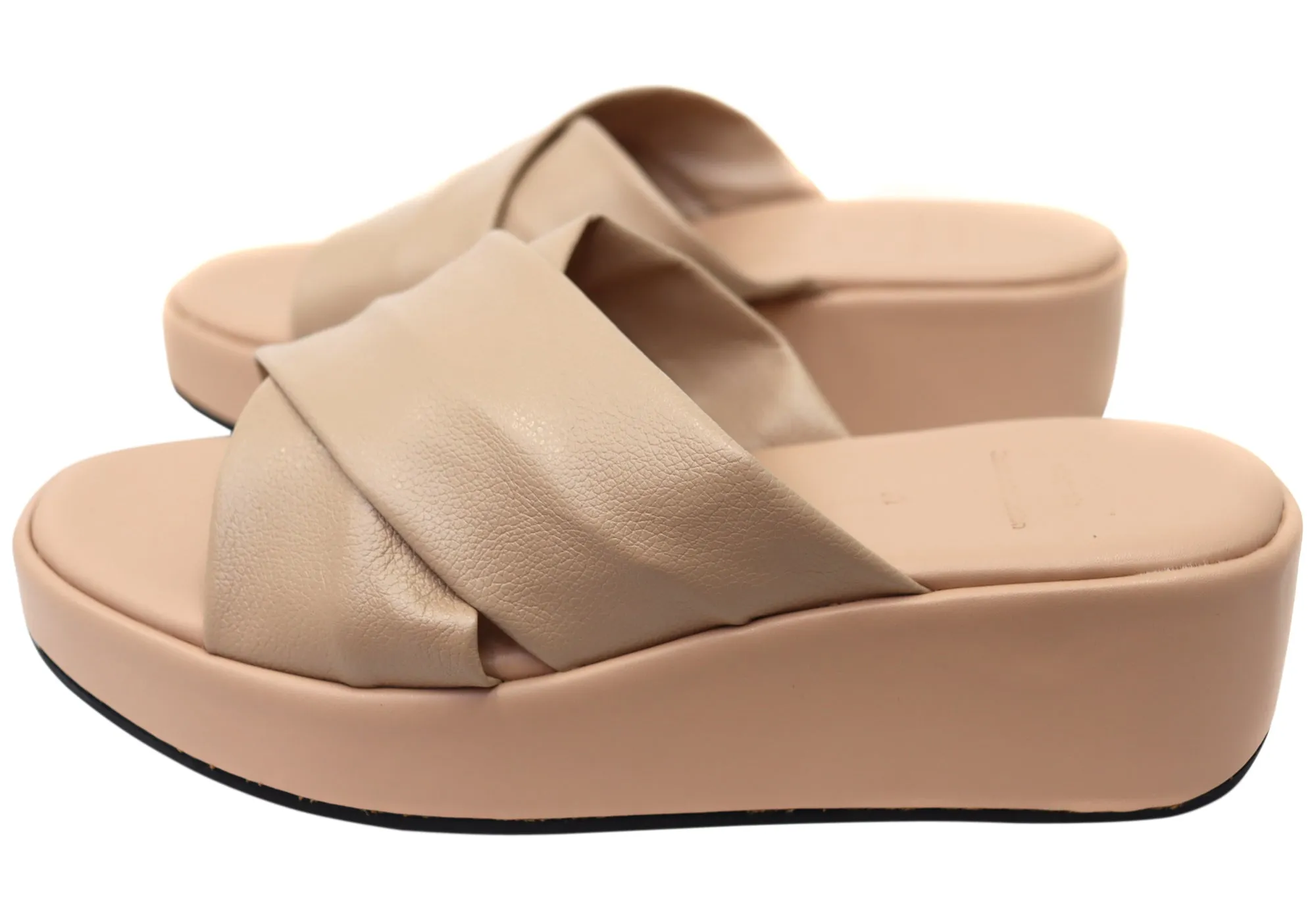 Via Paula Ginza Womens Brazilian Leather Platform Slides Sandals Via Paula Shoes