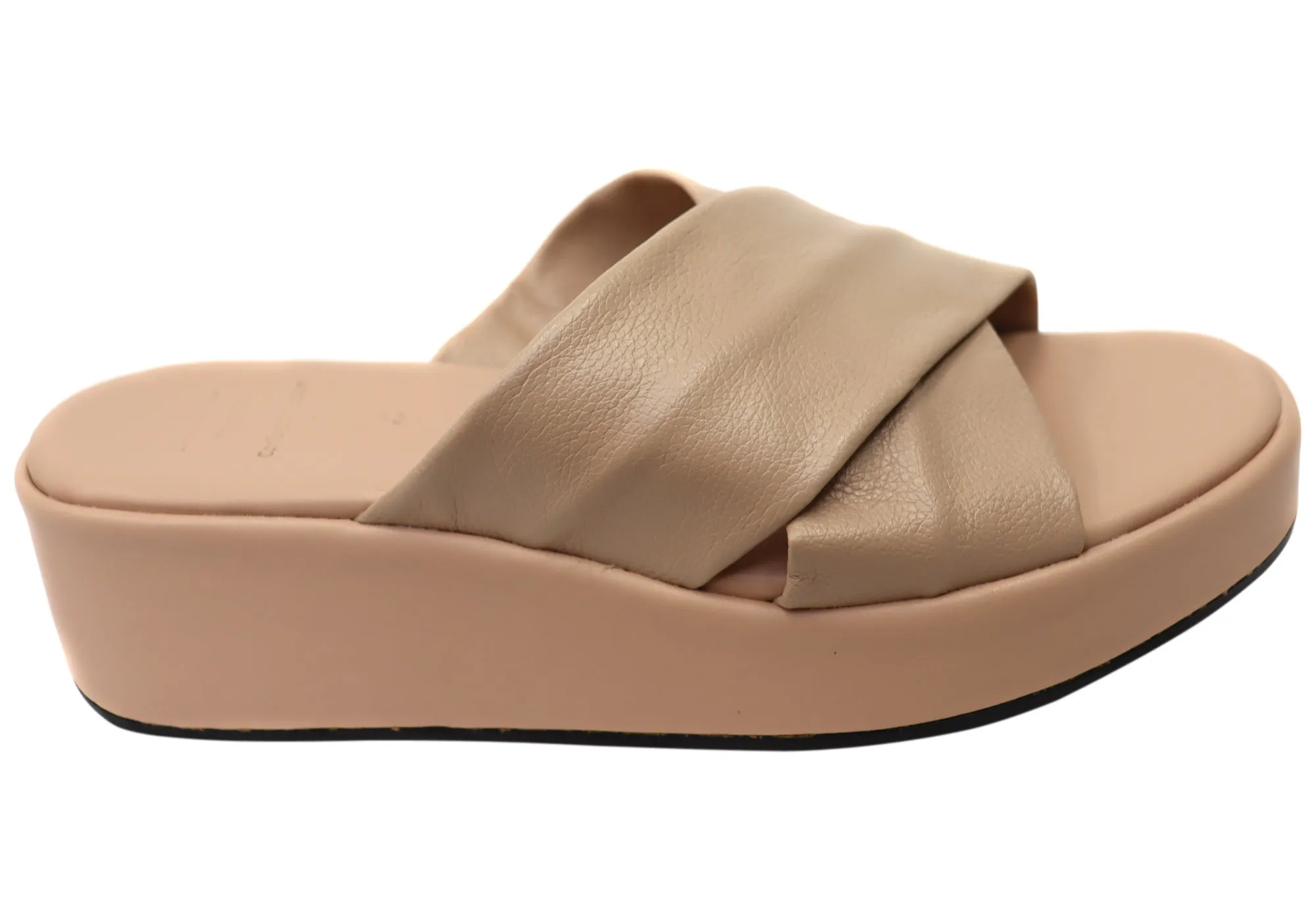 Via Paula Ginza Womens Brazilian Leather Platform Slides Sandals Via Paula Shoes