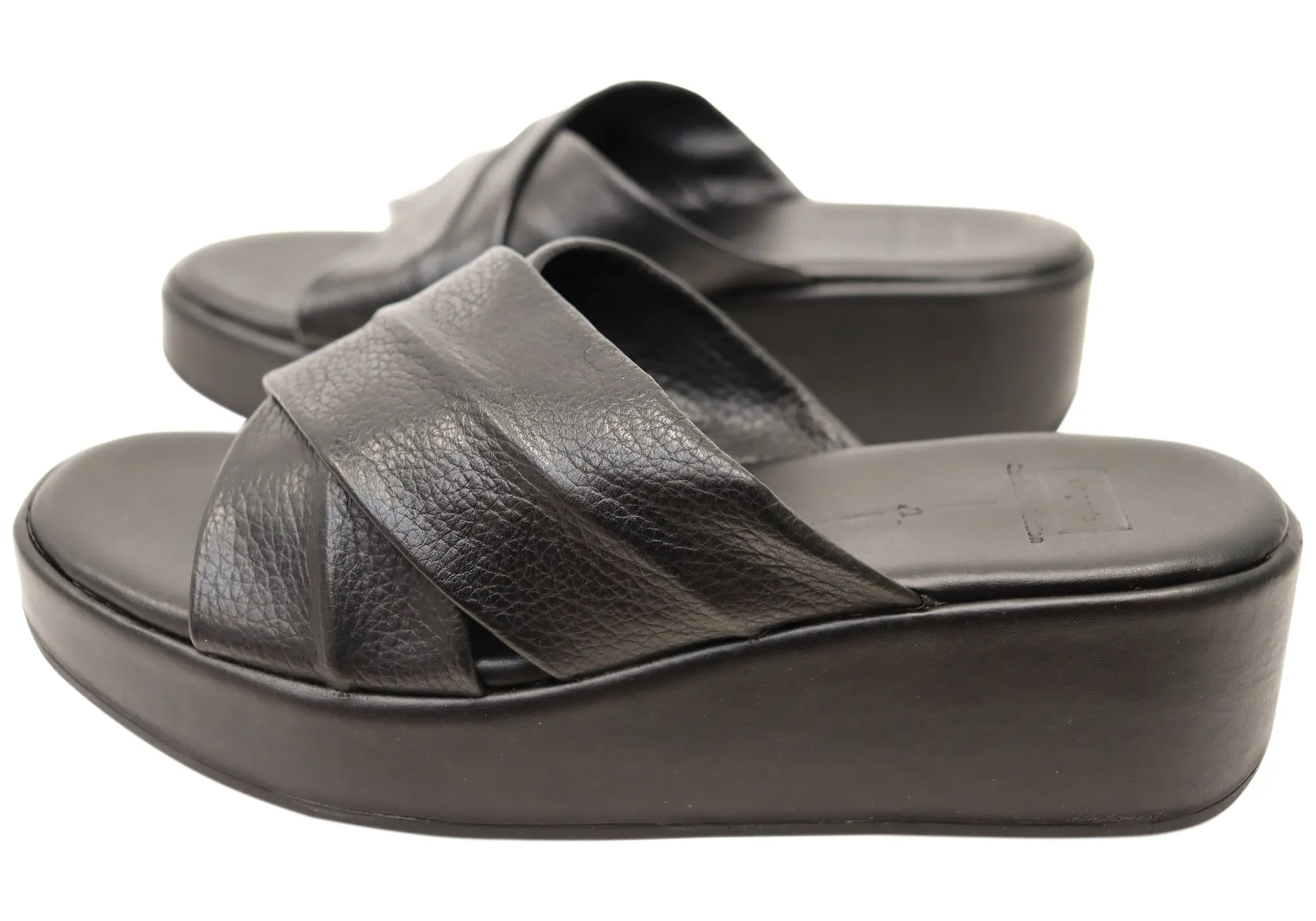 Via Paula Ginza Womens Brazilian Leather Platform Slides Sandals Via Paula Shoes