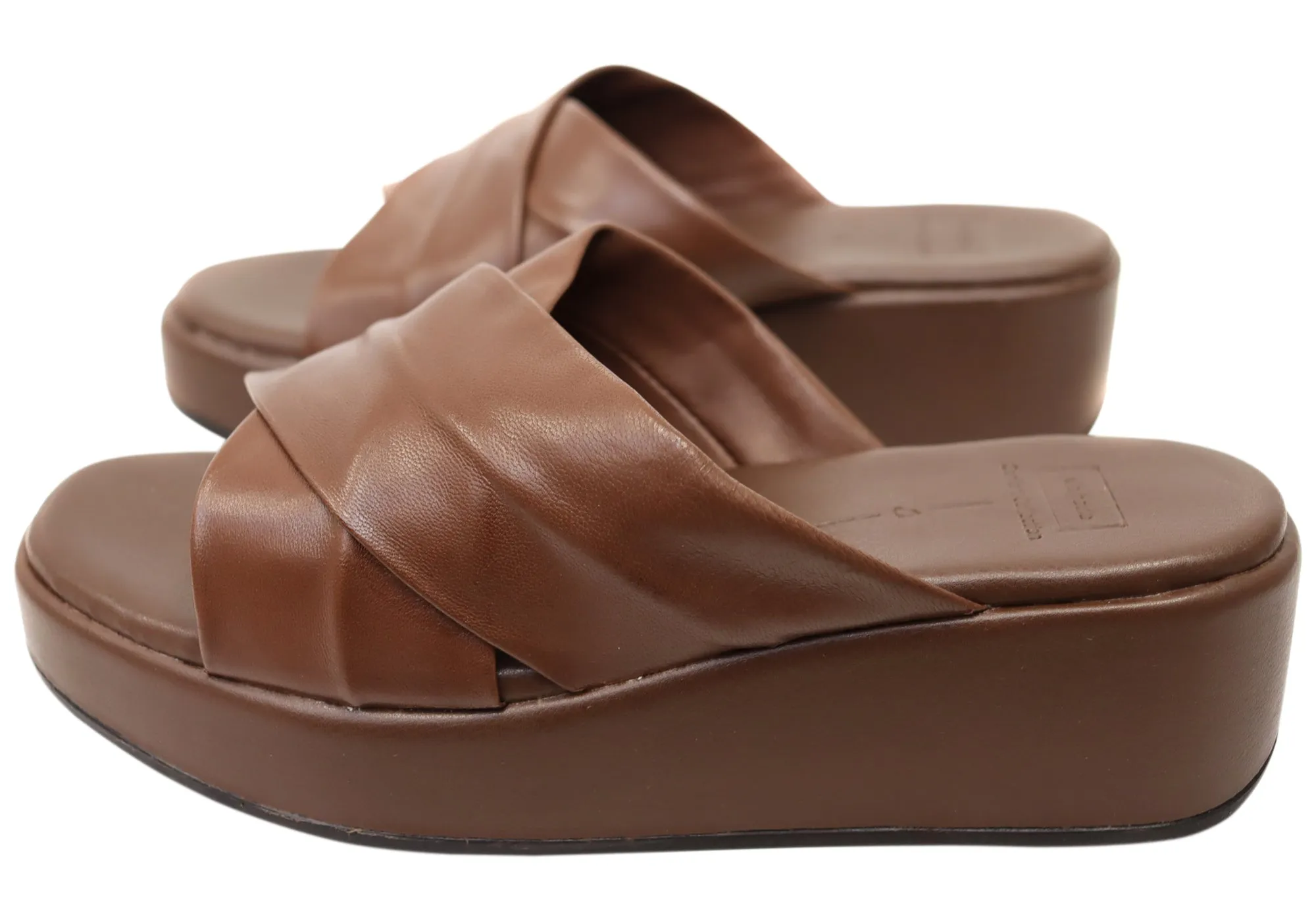 Via Paula Ginza Womens Brazilian Leather Platform Slides Sandals Via Paula Shoes