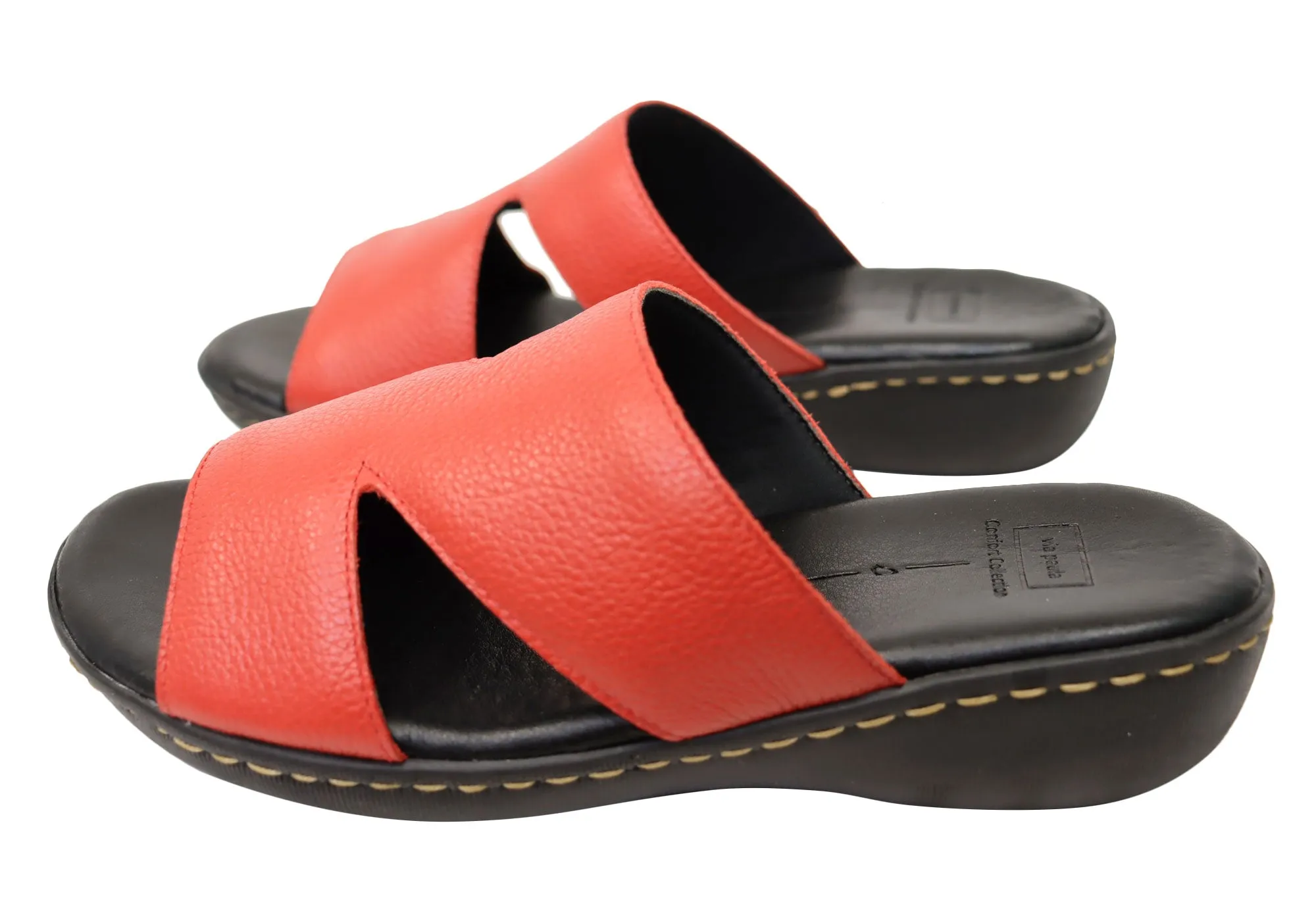 Via Paula Simona Womens Brazilian Comfortable Leather Slides Sandals Via Paula Shoes