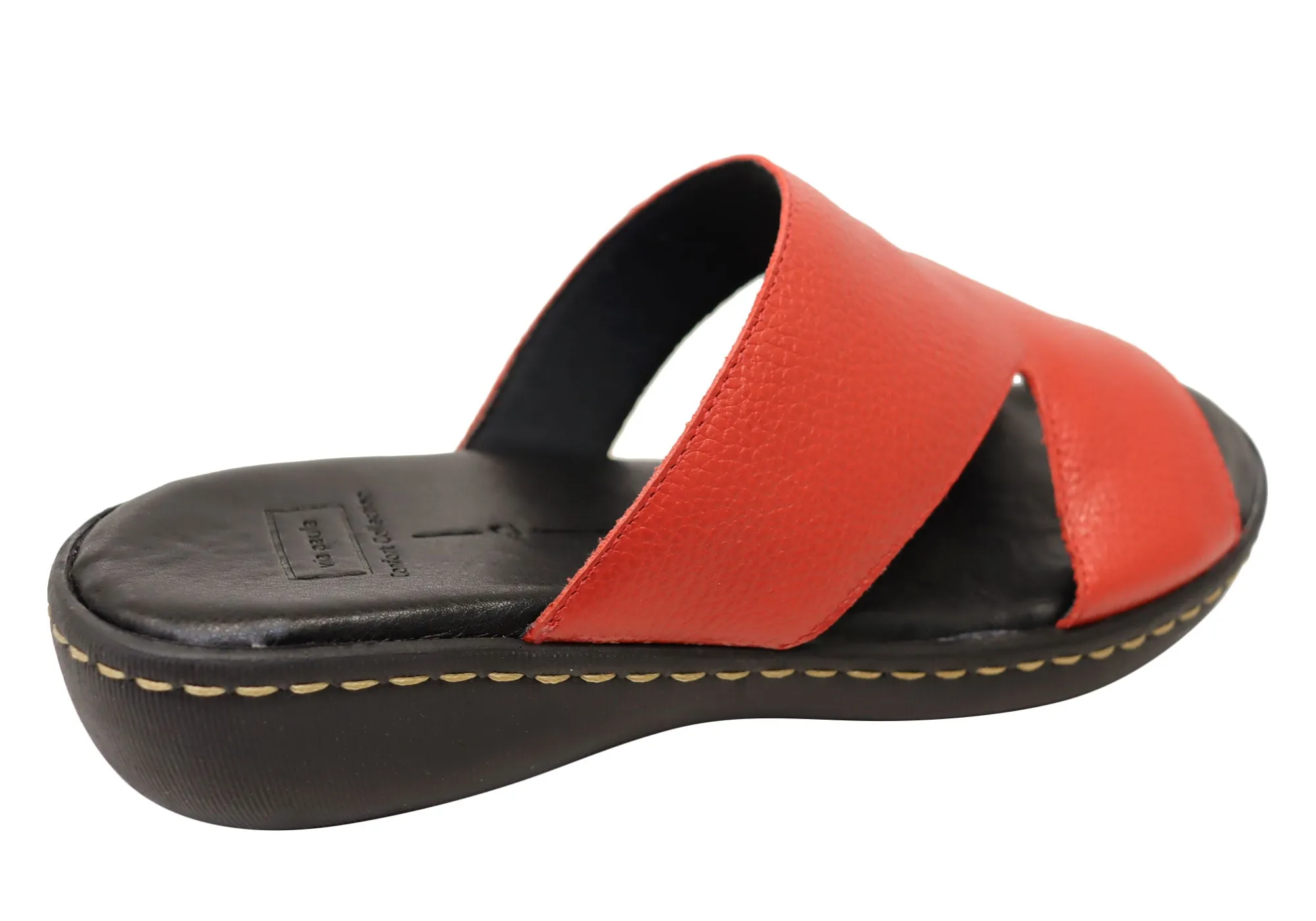 Via Paula Simona Womens Brazilian Comfortable Leather Slides Sandals Via Paula Shoes