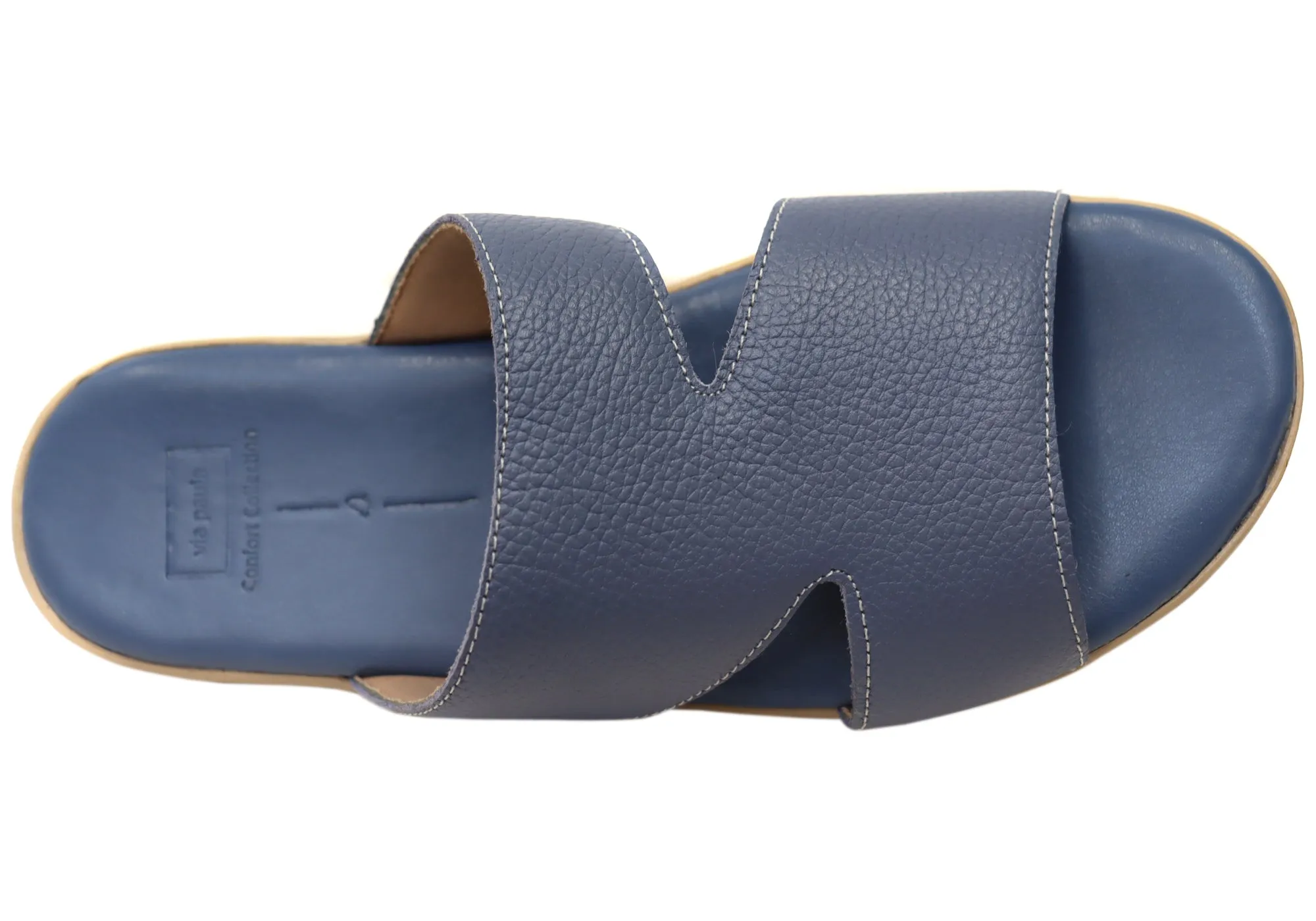 Via Paula Simona Womens Brazilian Comfortable Leather Slides Sandals Via Paula Shoes