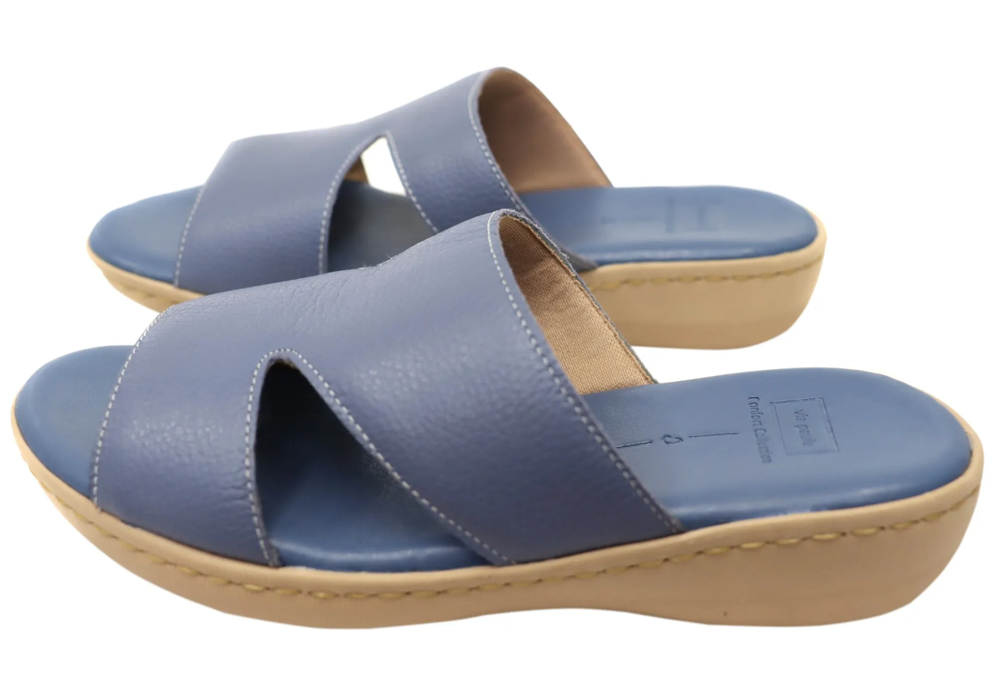 Via Paula Simona Womens Brazilian Comfortable Leather Slides Sandals Via Paula Shoes